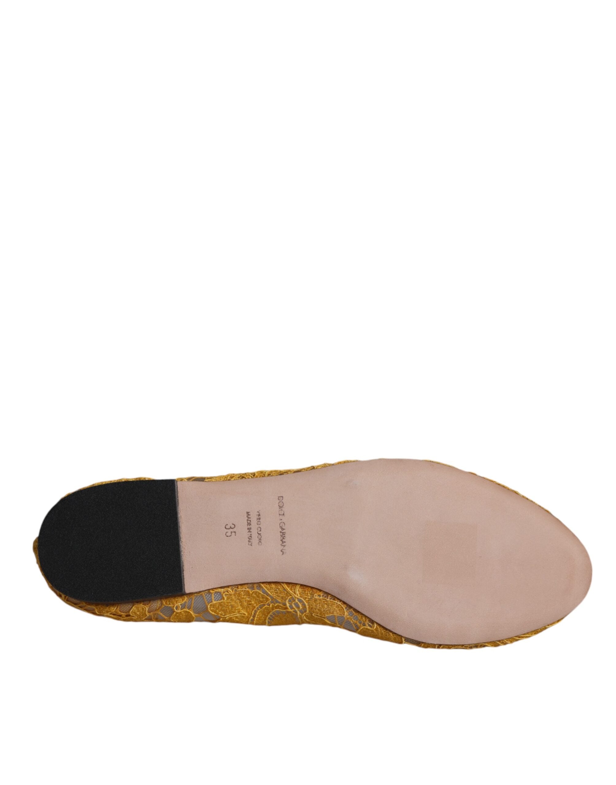 Dolce & Gabbana Mustard Lace Crystal Ballet Flats Loafer Shoes LUNESCAPE