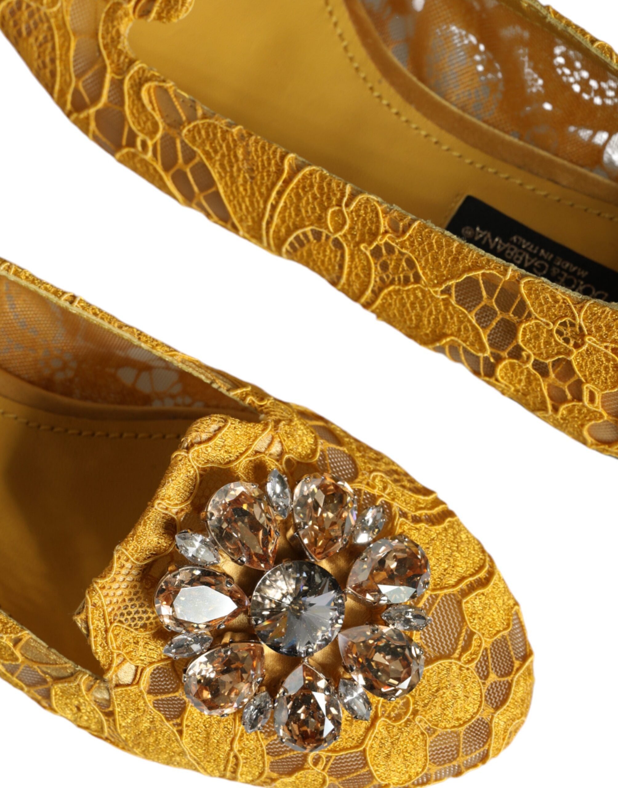 Dolce & Gabbana Mustard Lace Crystal Ballet Flats Loafer Shoes LUNESCAPE