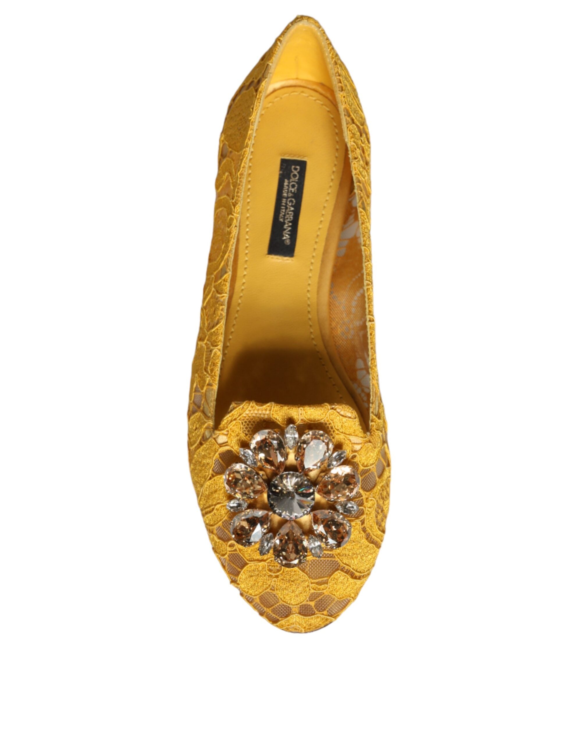 Dolce & Gabbana Mustard Lace Crystal Ballet Flats Loafer Shoes LUNESCAPE