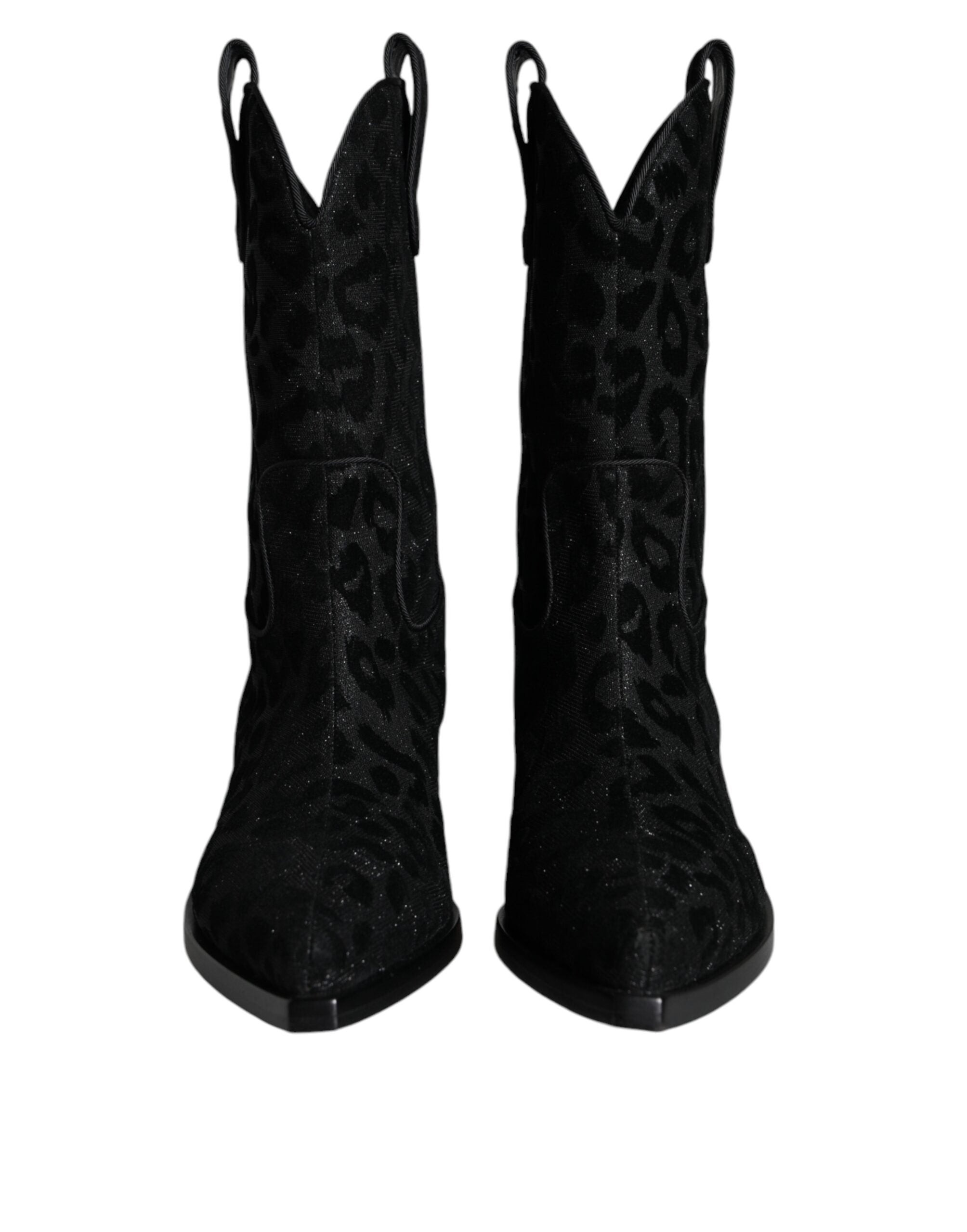 Dolce & Gabbana Black Gray Leopard Cowboy Boots Shoes LUNESCAPE