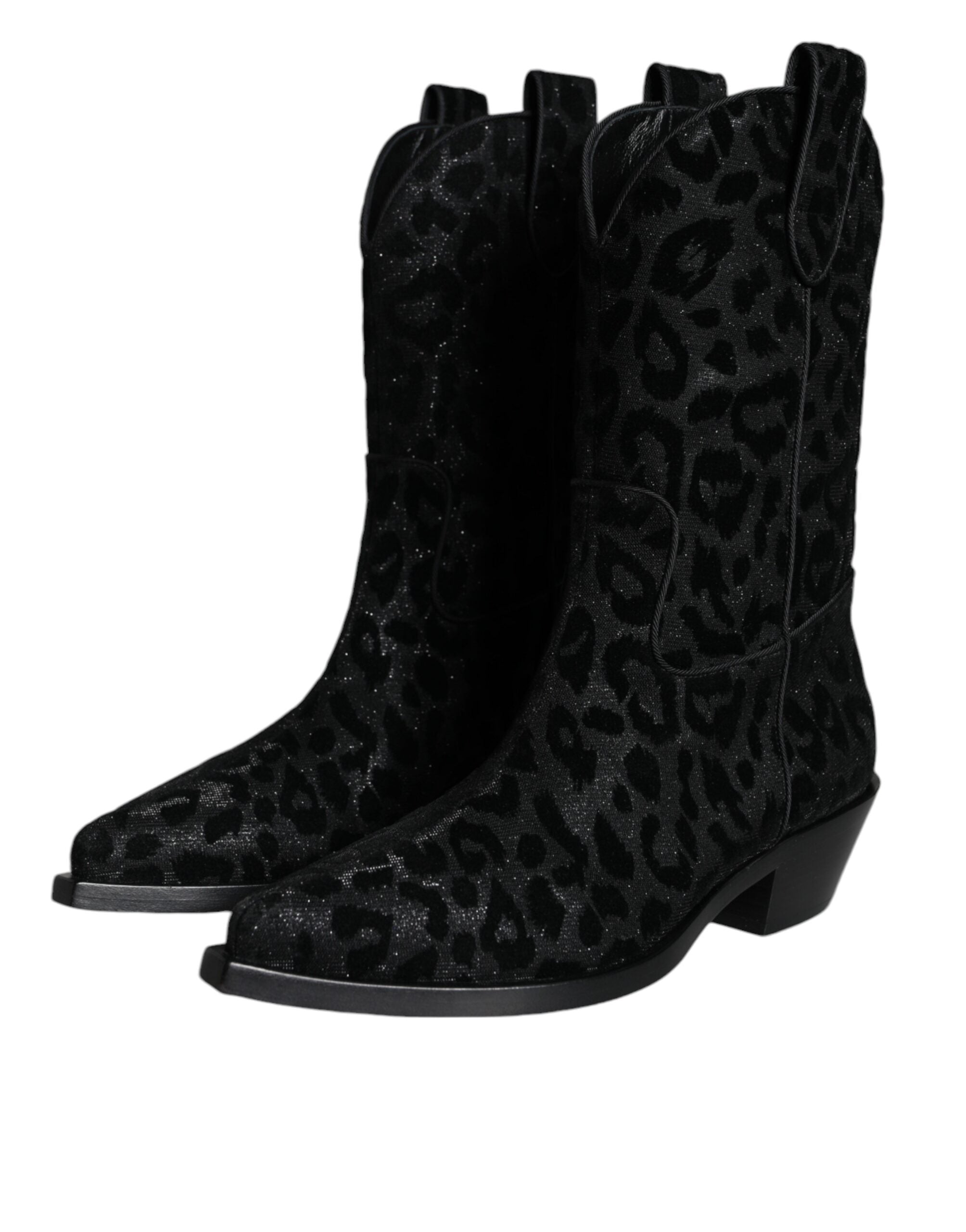 Dolce & Gabbana Black Gray Leopard Cowboy Boots Shoes LUNESCAPE