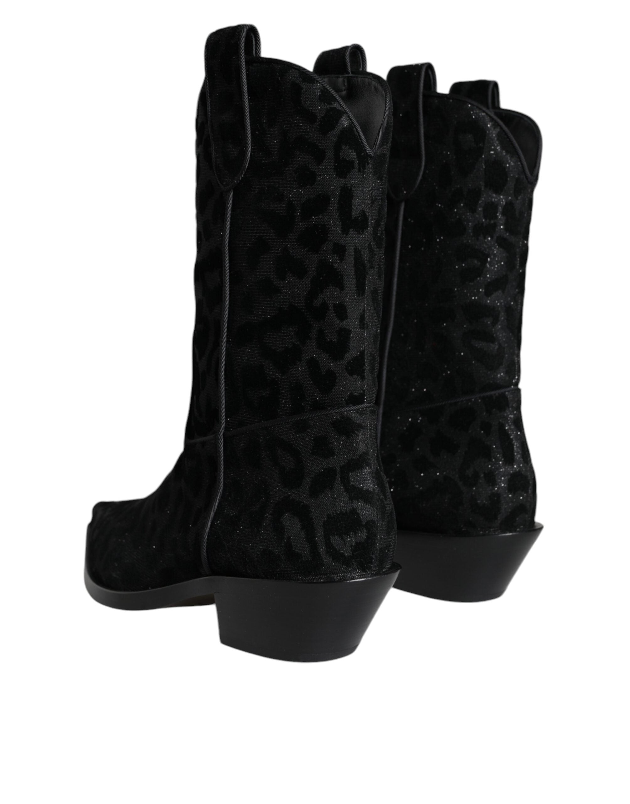 Dolce & Gabbana Black Gray Leopard Cowboy Boots Shoes LUNESCAPE