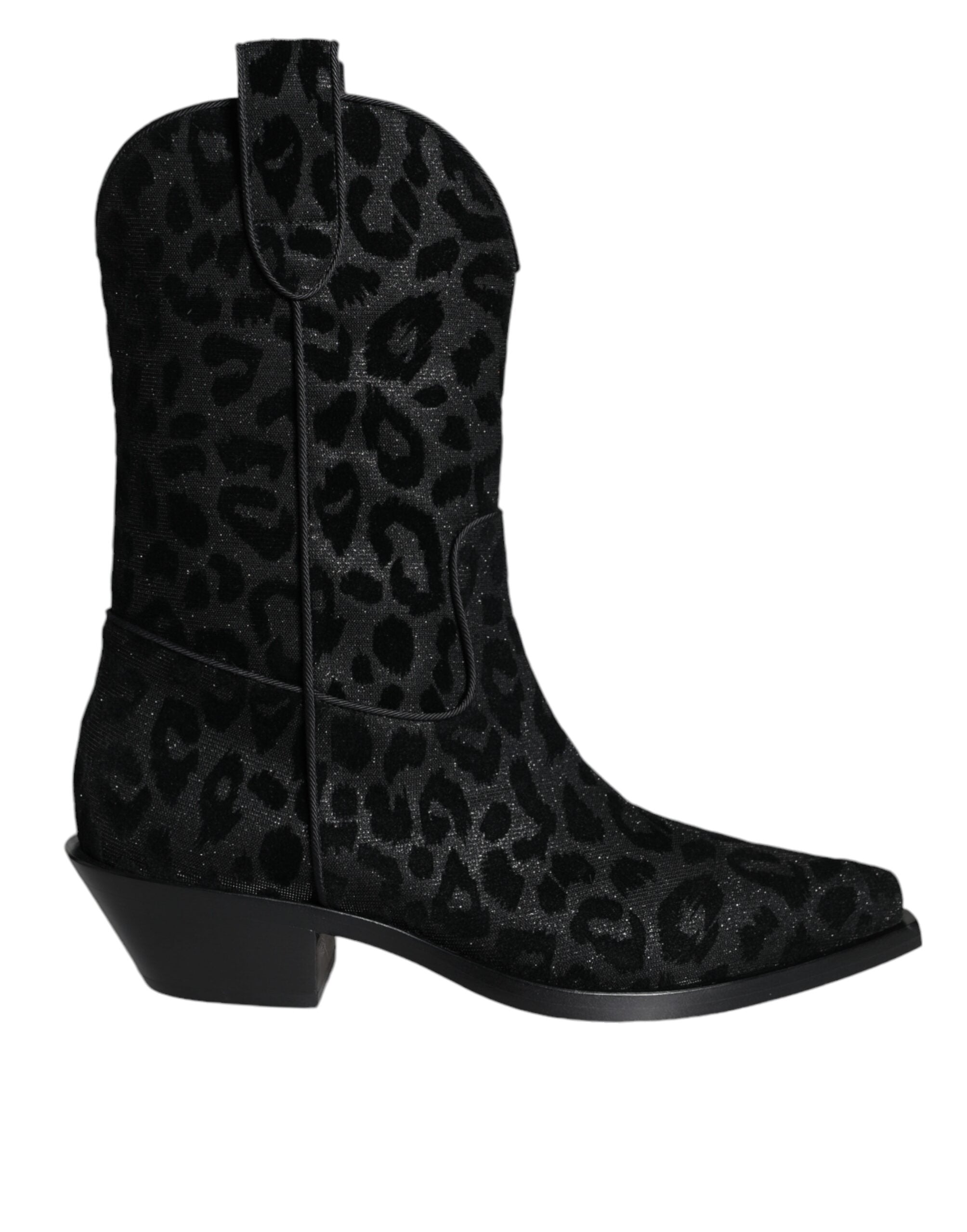 Dolce & Gabbana Black Gray Leopard Cowboy Boots Shoes LUNESCAPE