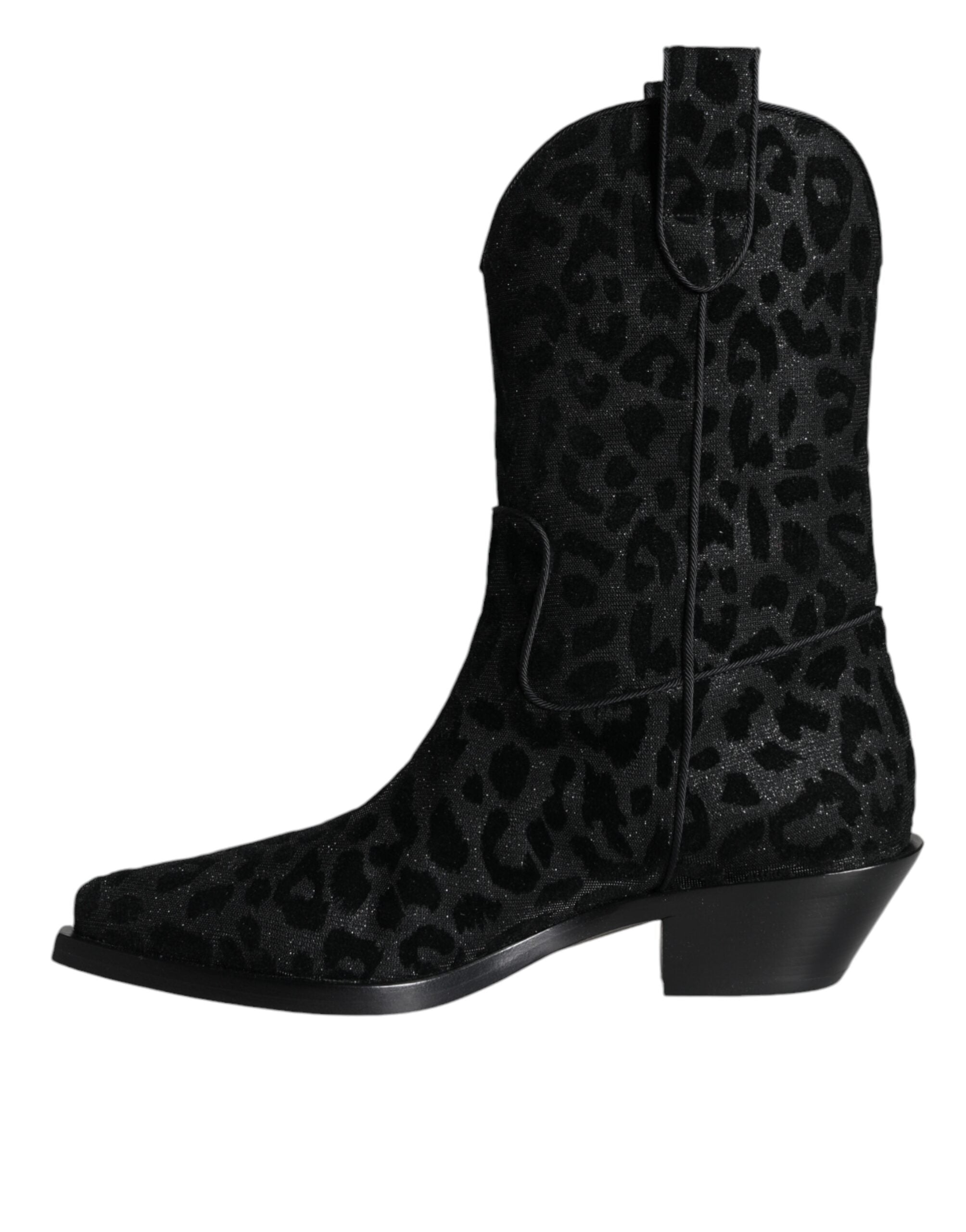 Dolce & Gabbana Black Gray Leopard Cowboy Boots Shoes LUNESCAPE