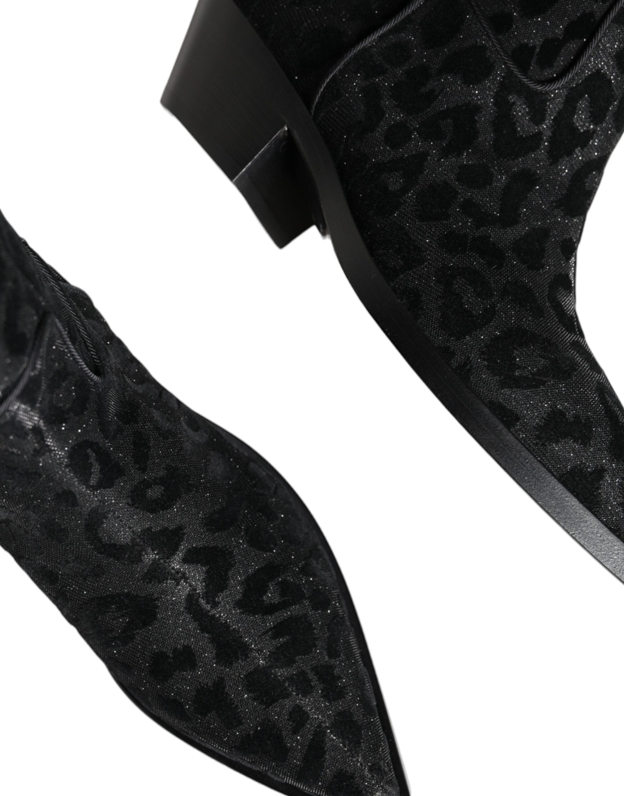 Dolce & Gabbana Black Gray Leopard Cowboy Boots Shoes LUNESCAPE