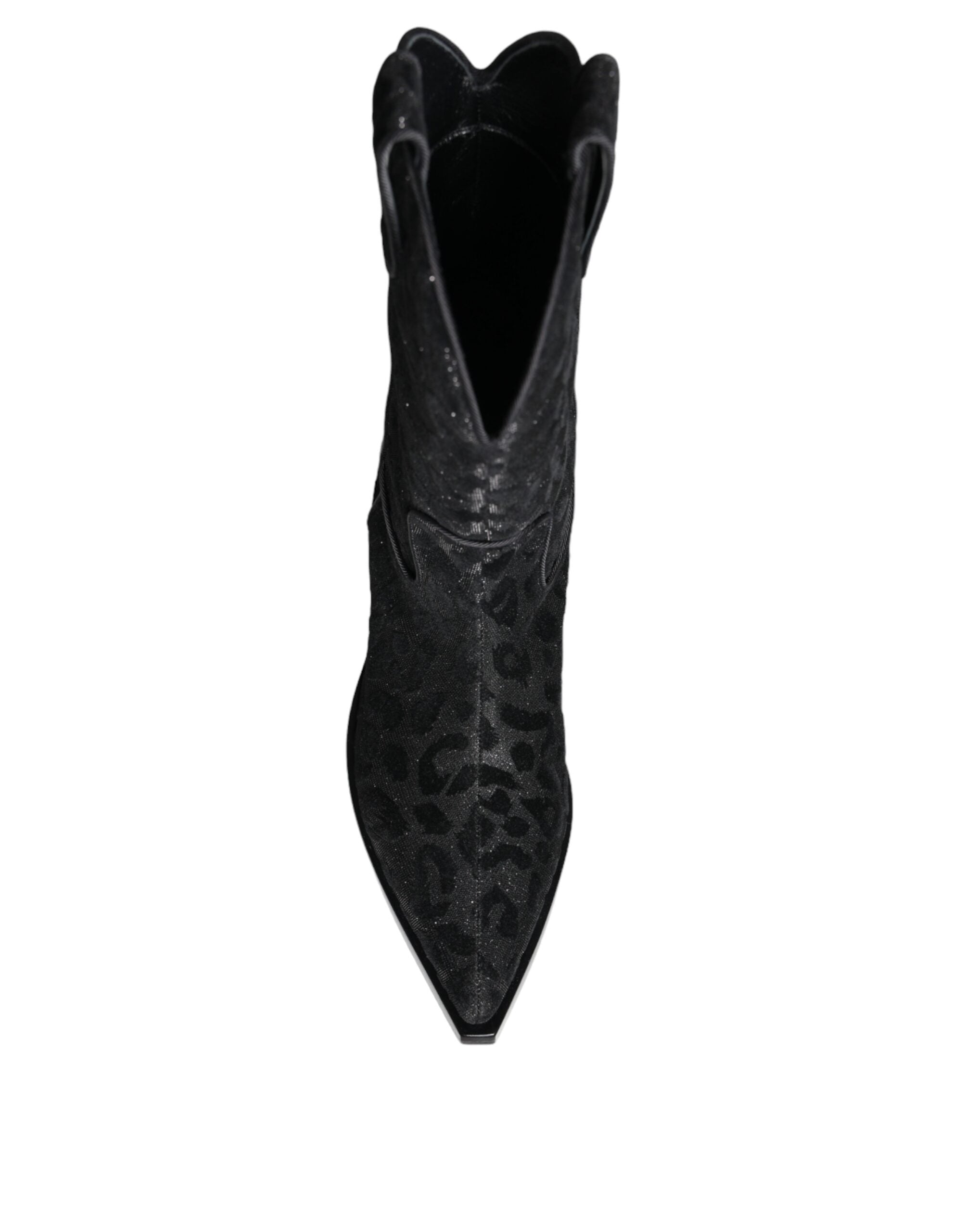 Dolce & Gabbana Black Gray Leopard Cowboy Boots Shoes LUNESCAPE