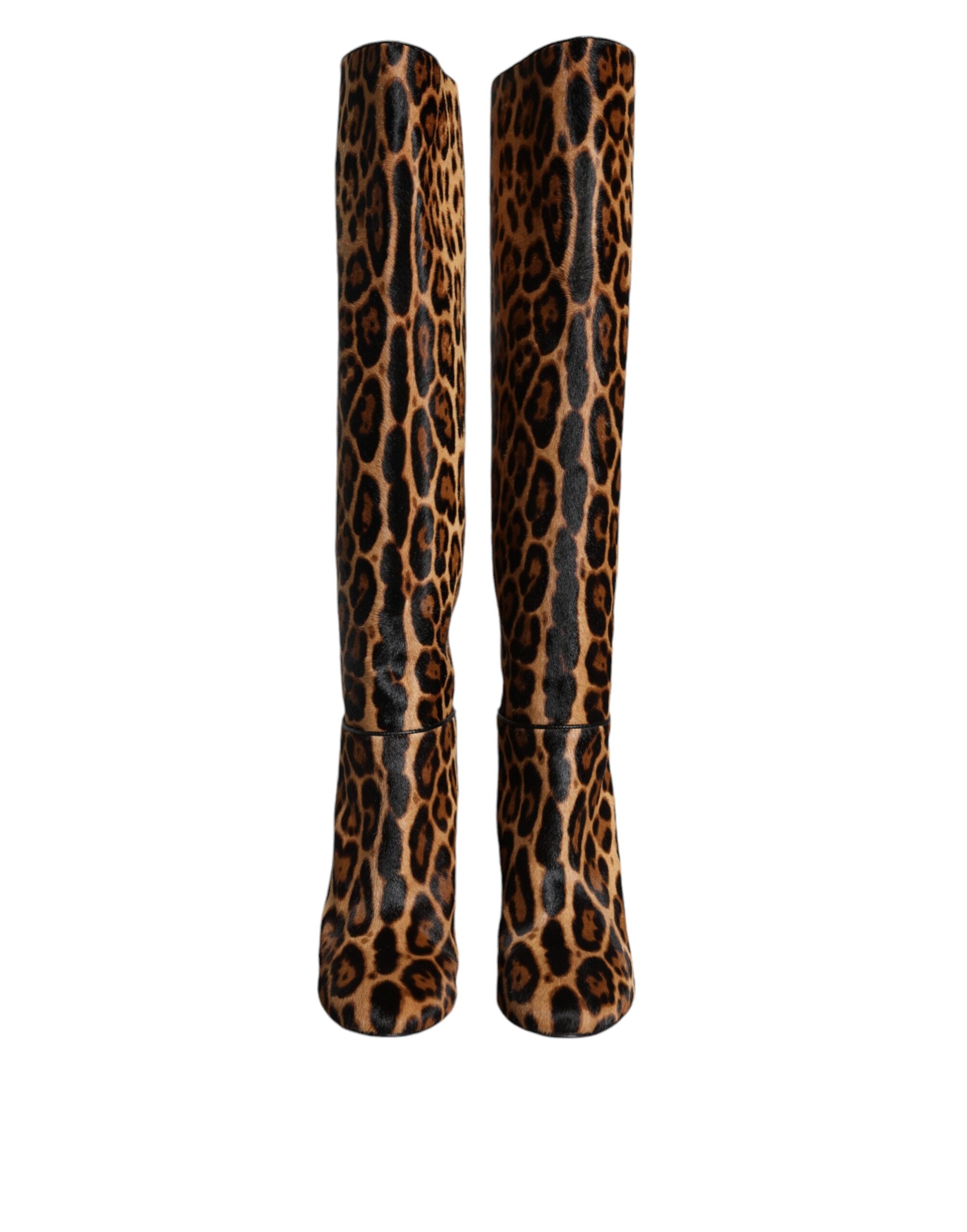 Dolce & Gabbana Beige Black Leopard Knee High Boots Shoes LUNESCAPE