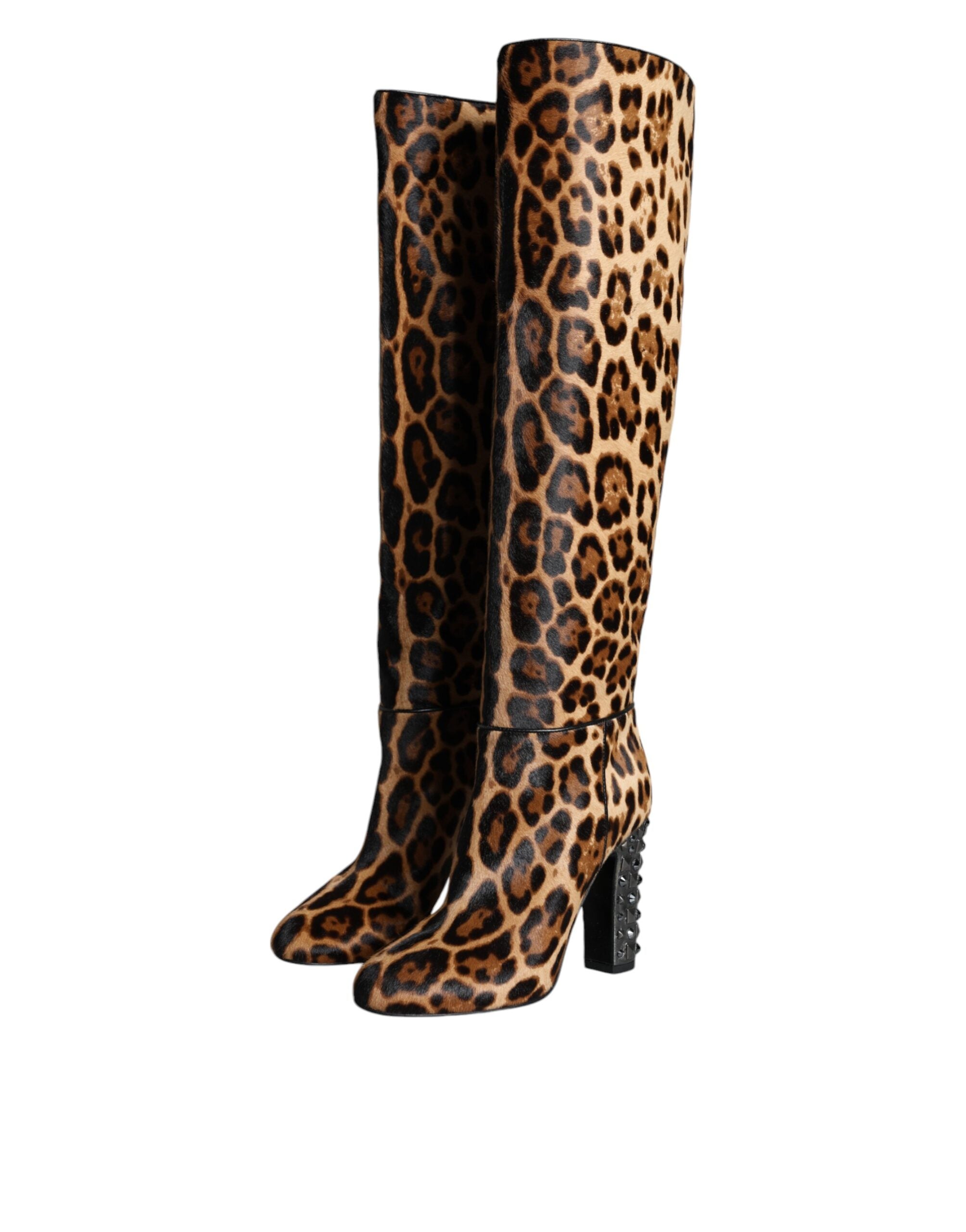 Dolce & Gabbana Beige Black Leopard Knee High Boots Shoes LUNESCAPE