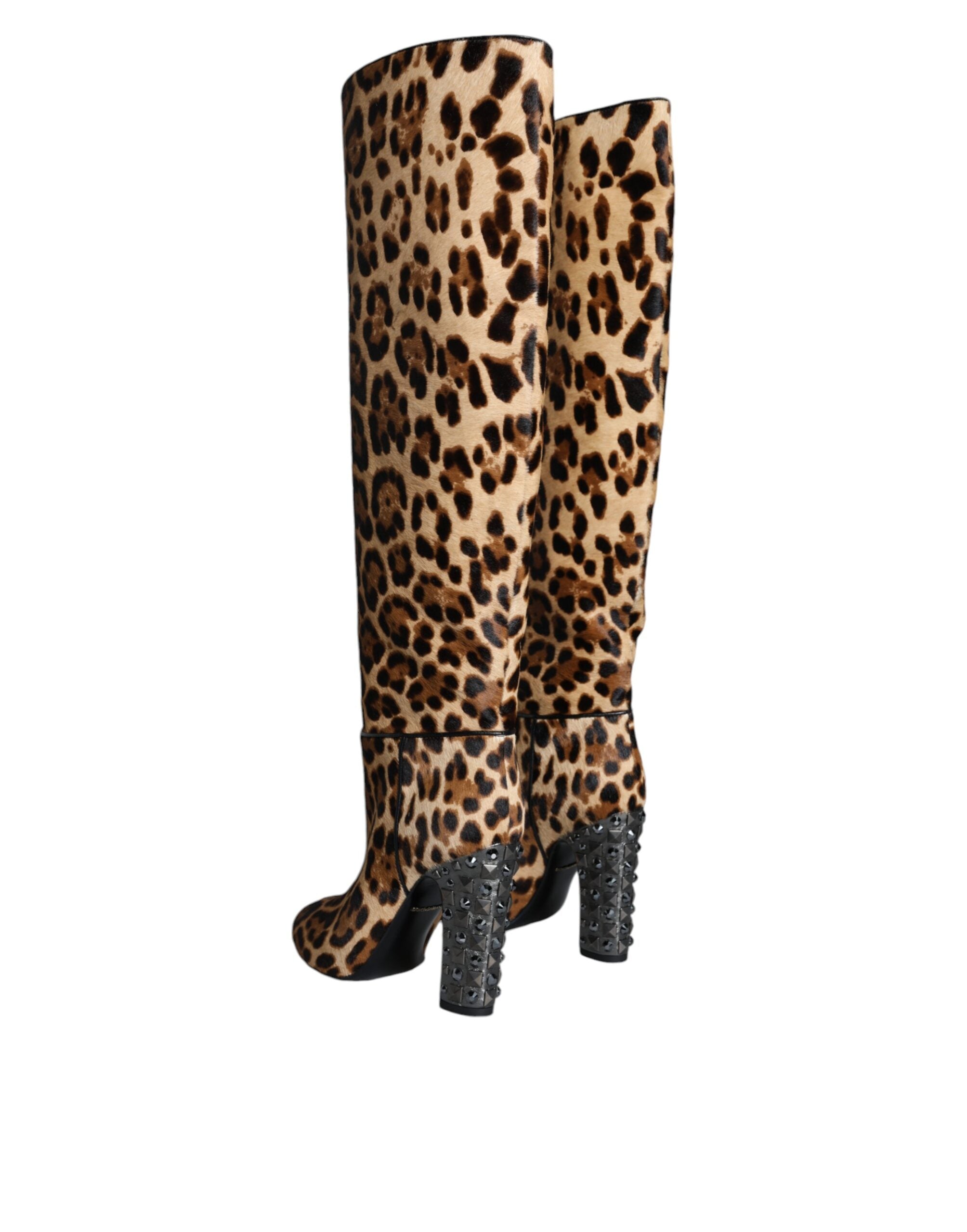 Dolce & Gabbana Beige Black Leopard Knee High Boots Shoes LUNESCAPE