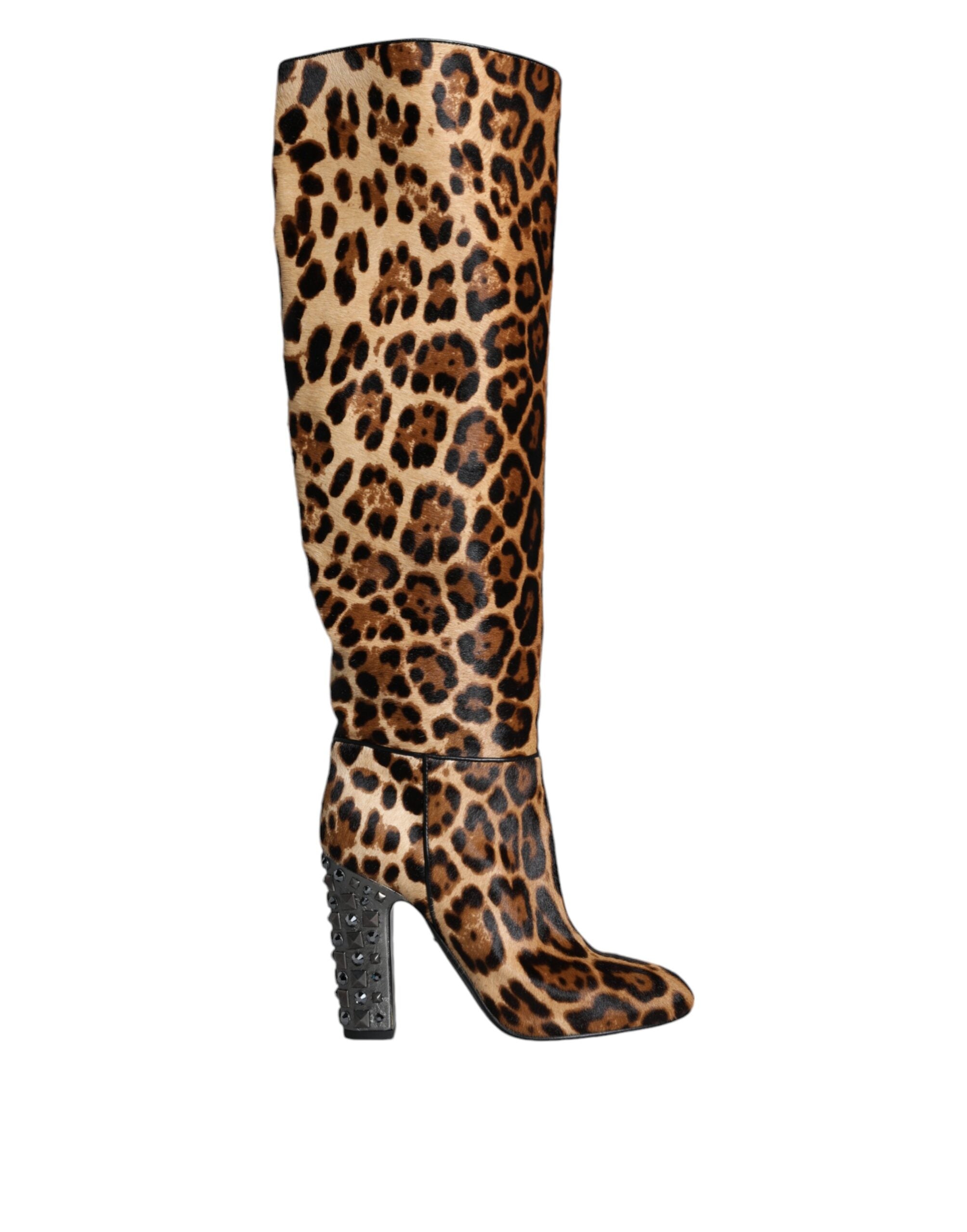 Dolce & Gabbana Beige Black Leopard Knee High Boots Shoes LUNESCAPE