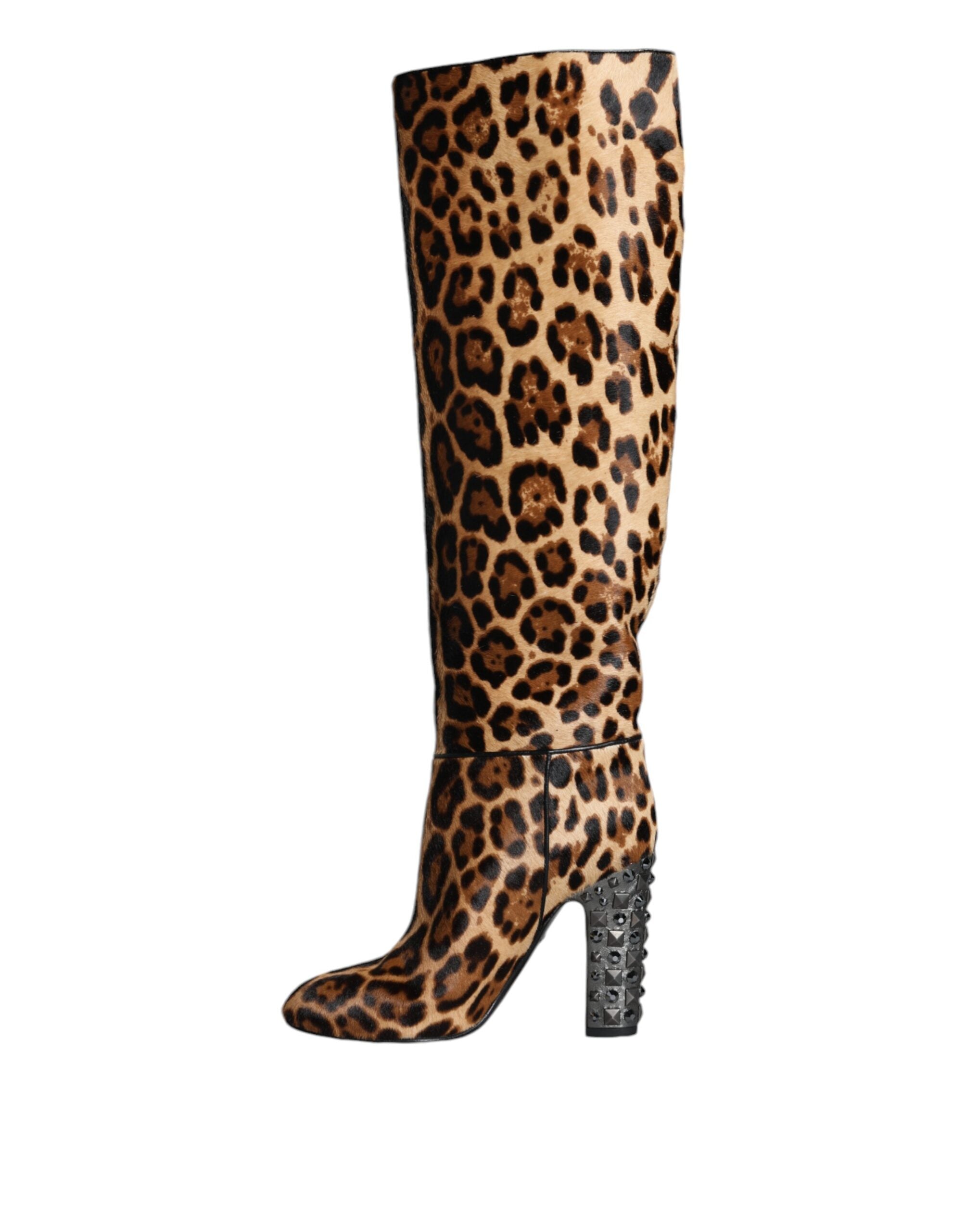Dolce & Gabbana Beige Black Leopard Knee High Boots Shoes LUNESCAPE