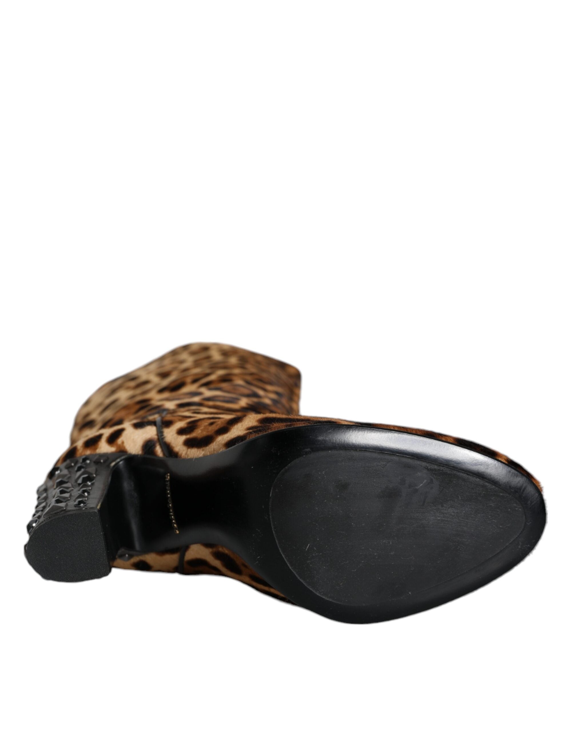 Dolce & Gabbana Beige Black Leopard Knee High Boots Shoes LUNESCAPE