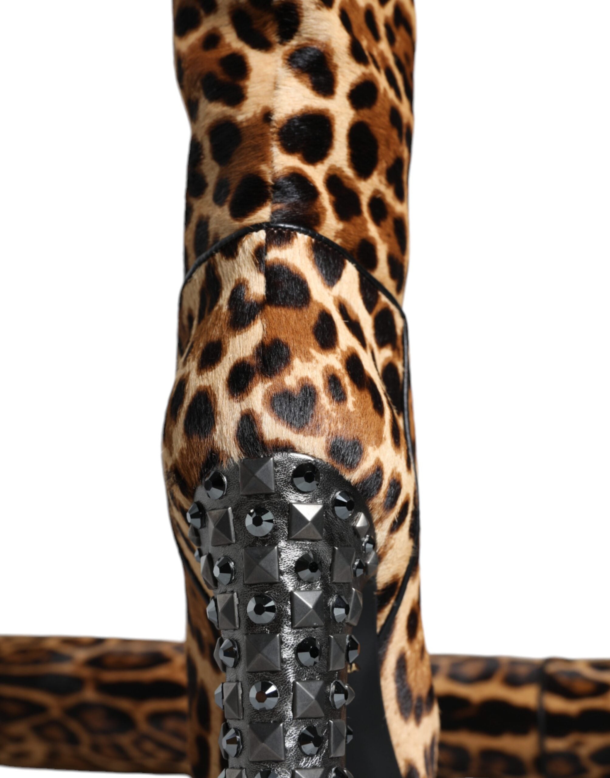 Dolce & Gabbana Beige Black Leopard Knee High Boots Shoes LUNESCAPE