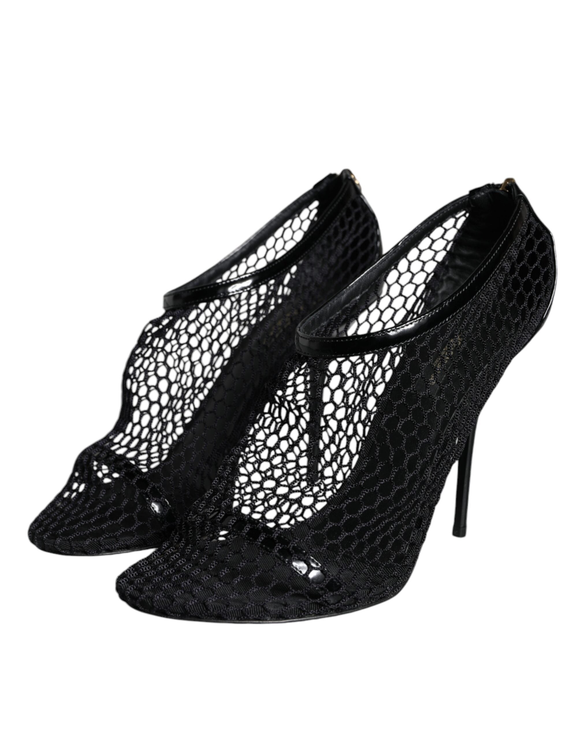 Dolce & Gabbana Black Mesh Leather Heels Keira Sandals Shoes LUNESCAPE