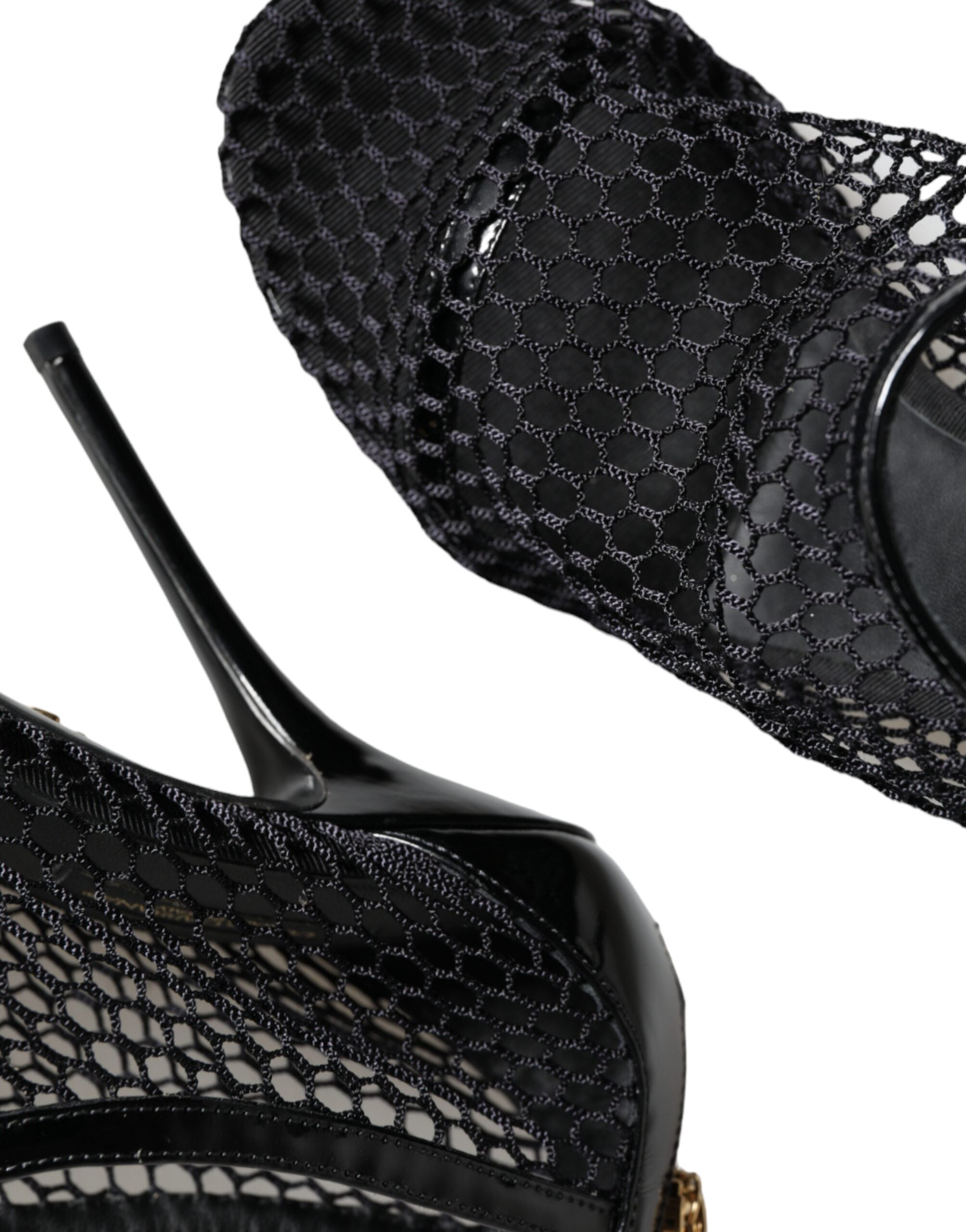 Dolce & Gabbana Black Mesh Leather Heels Keira Sandals Shoes LUNESCAPE