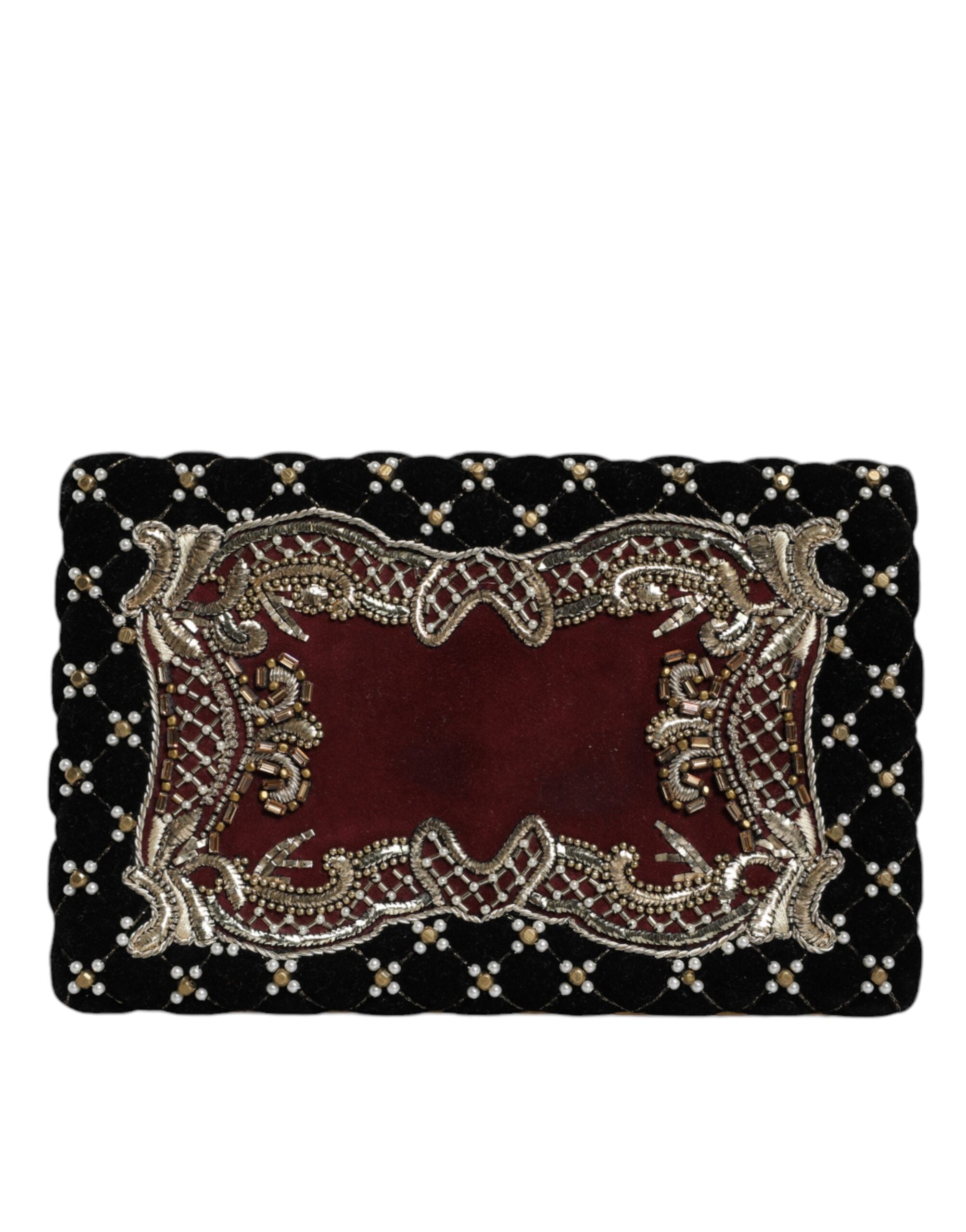 Dolce & Gabbana Bordeaux Black Velvet Gold Frame Clutch Evening Purse Bag LUNESCAPE