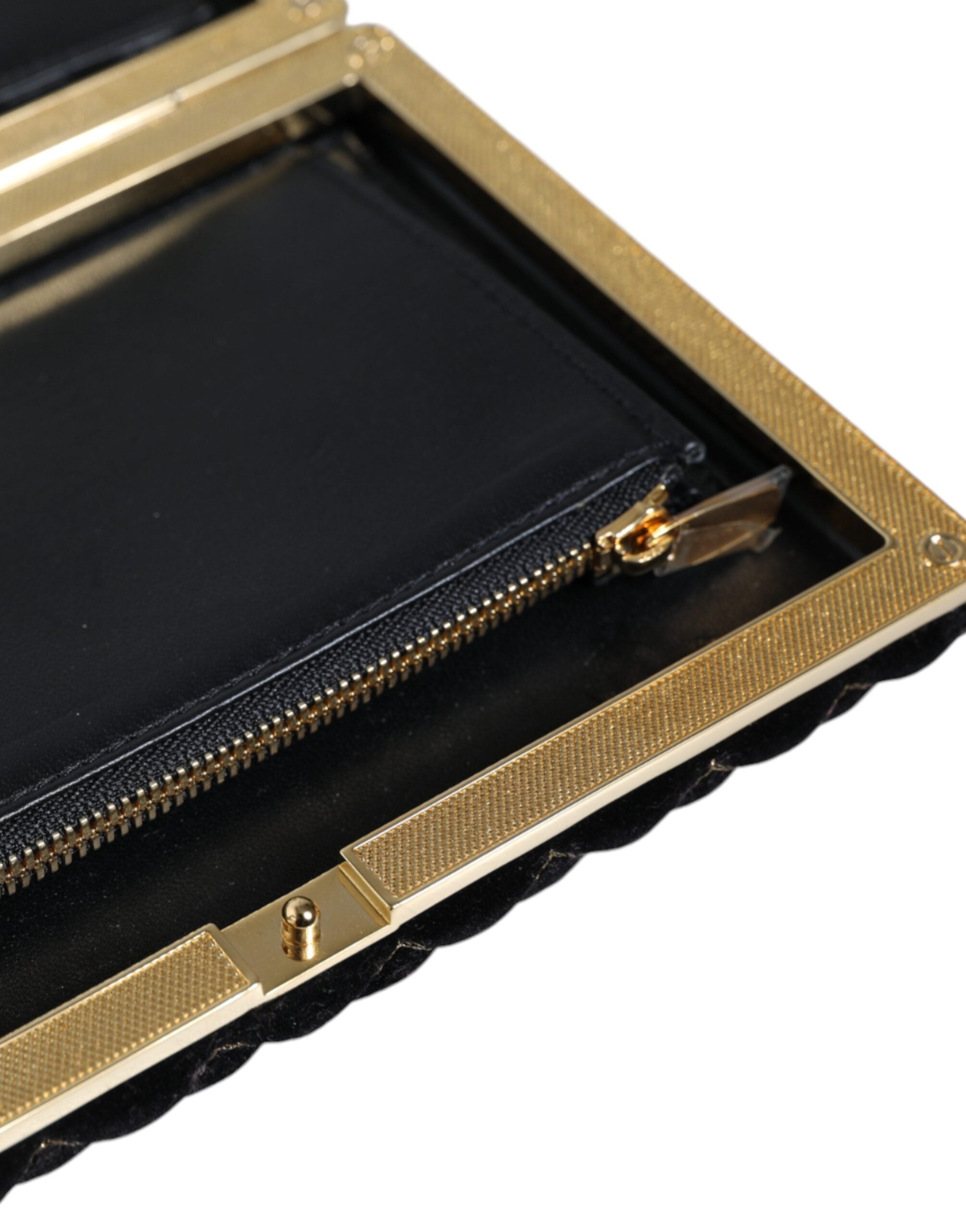 Dolce & Gabbana Bordeaux Black Velvet Gold Frame Clutch Evening Purse Bag LUNESCAPE