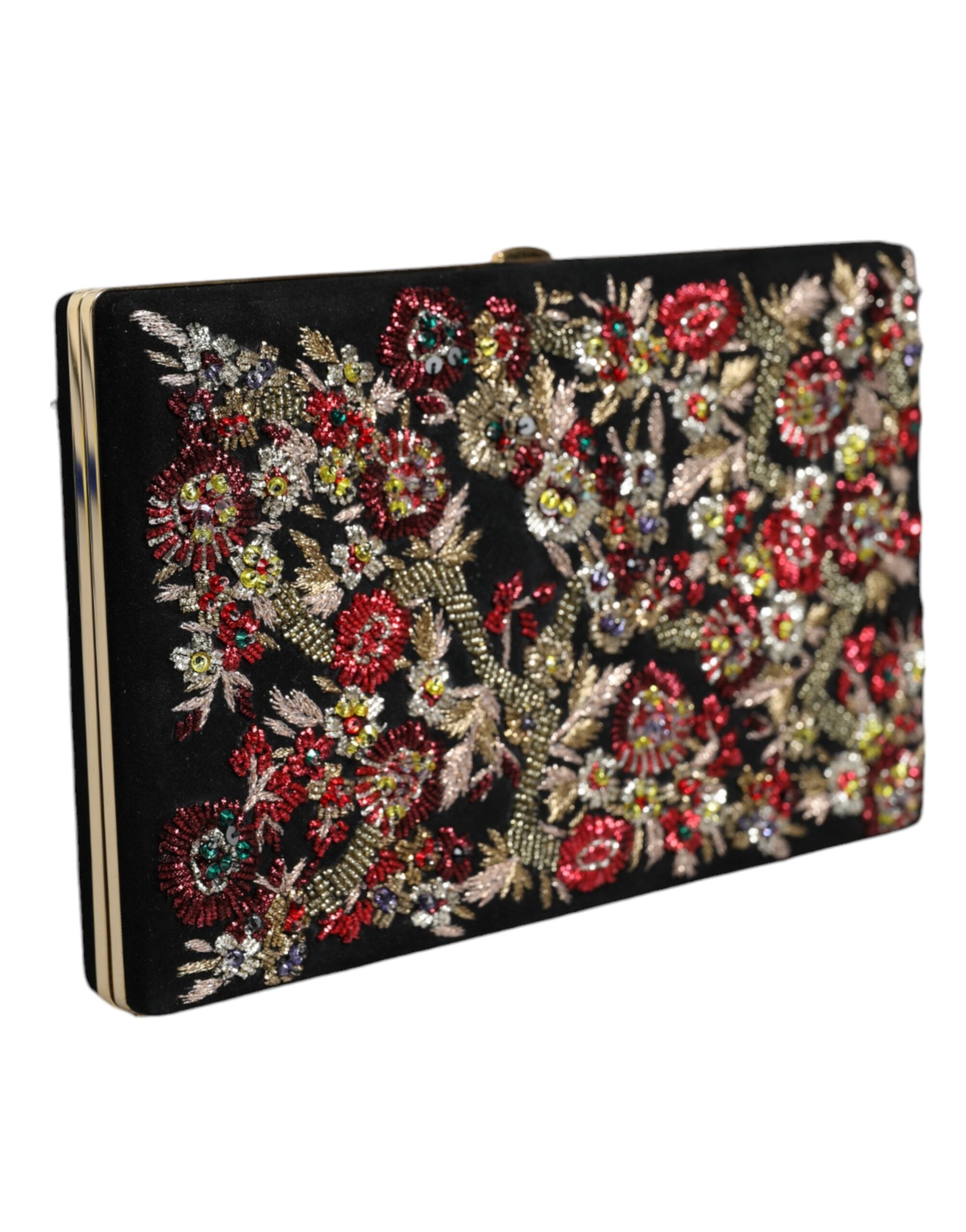Dolce & Gabbana Multicolor Floral Gold Frame Clutch Evening Purse Bag LUNESCAPE