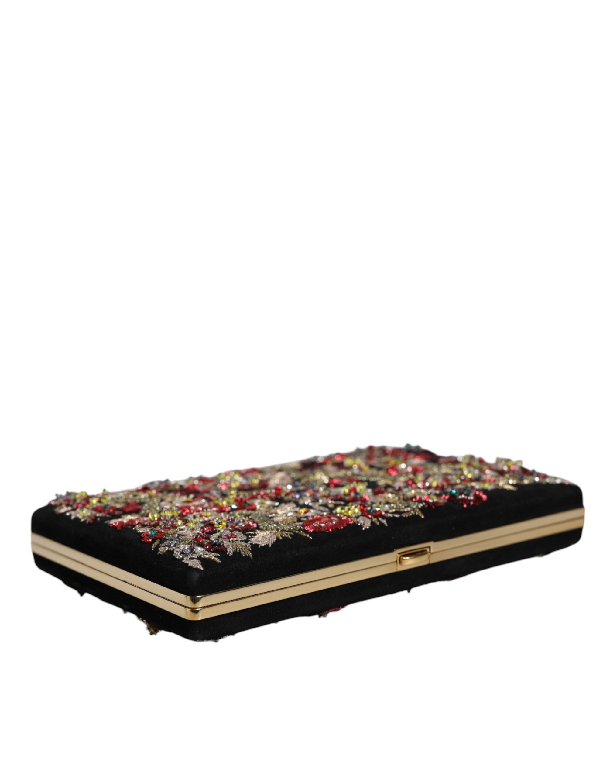 Dolce & Gabbana Multicolor Floral Gold Frame Clutch Evening Purse Bag LUNESCAPE