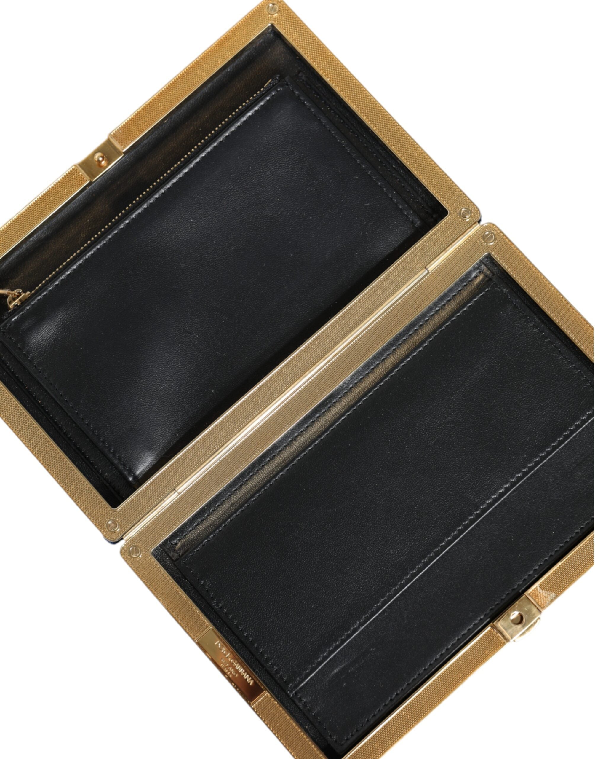 Dolce & Gabbana Blue Velvet Gold Frame Clutch Evening Party Purse Bag LUNESCAPE