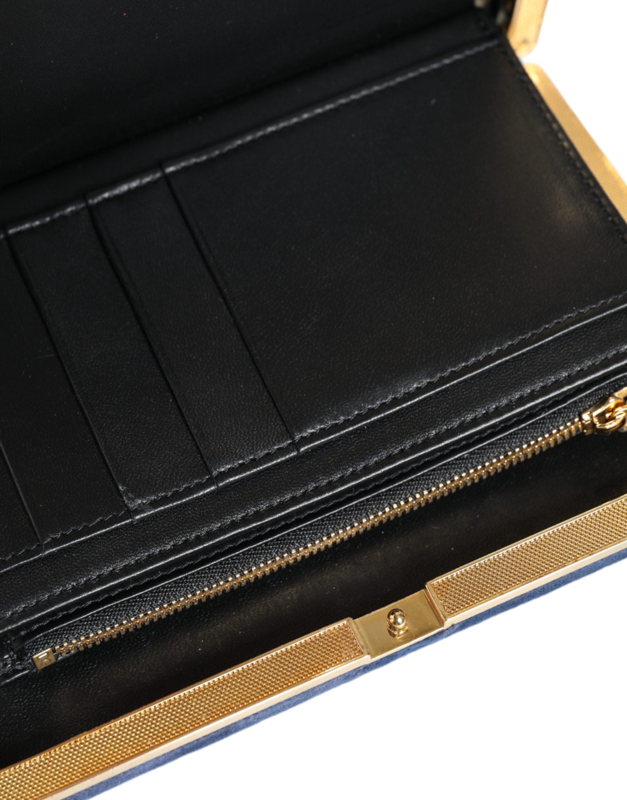 Dolce & Gabbana Blue Velvet Gold Frame Clutch Evening Party Purse Bag LUNESCAPE