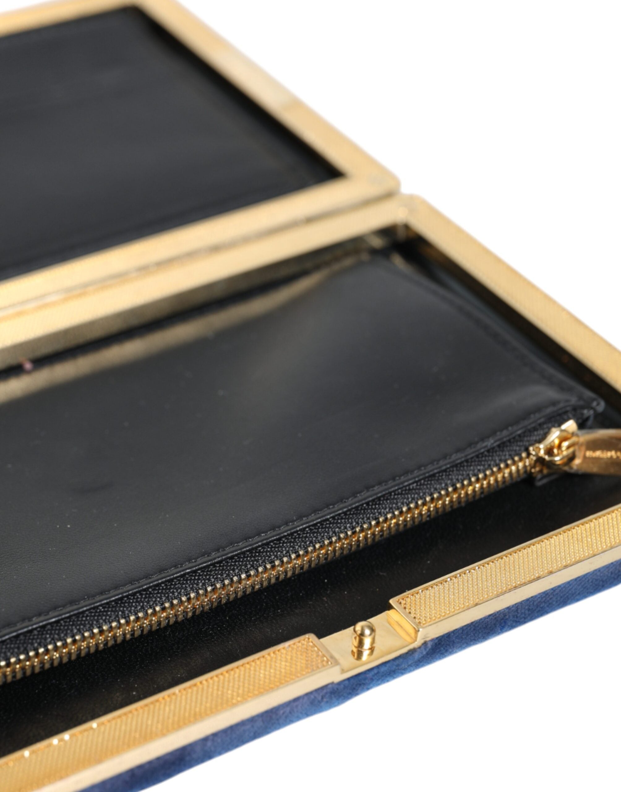 Dolce & Gabbana Blue Velvet Gold Frame Clutch Evening Party Purse Bag LUNESCAPE