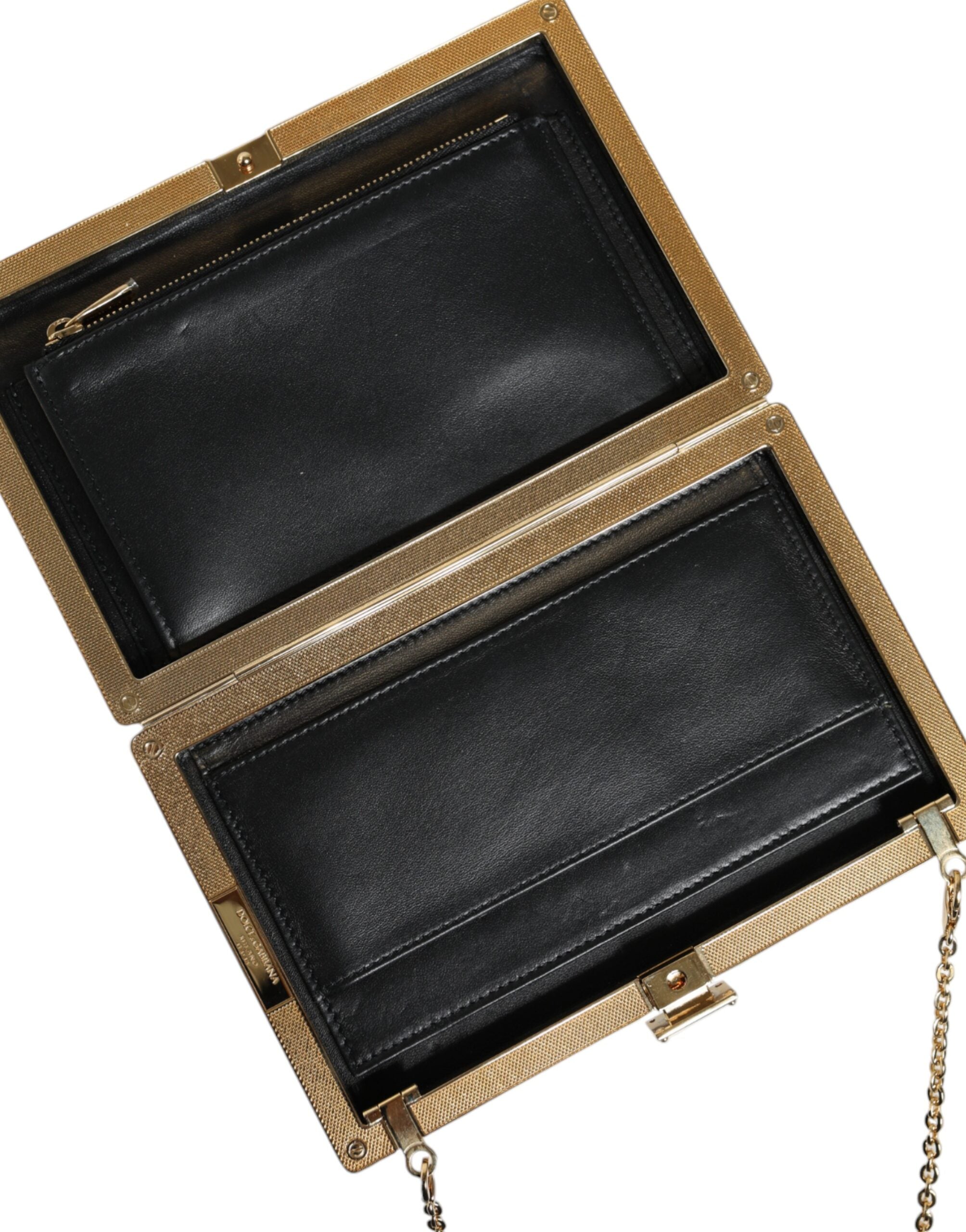 Dolce & Gabbana Brown Leather Gold Frame Clutch Mini Crossbody Bag LUNESCAPE