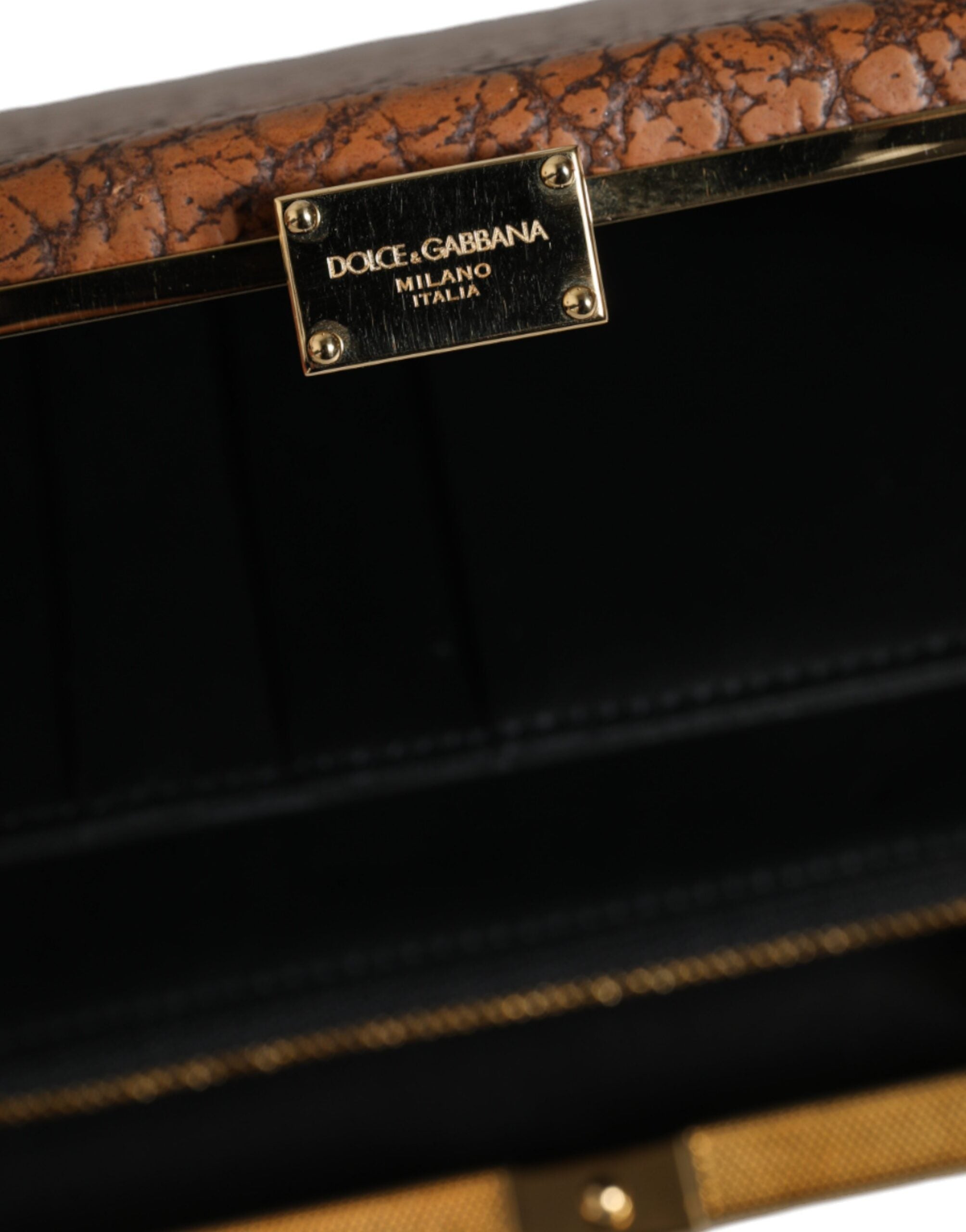 Dolce & Gabbana Brown Leather Gold Frame Clutch Mini Crossbody Bag LUNESCAPE