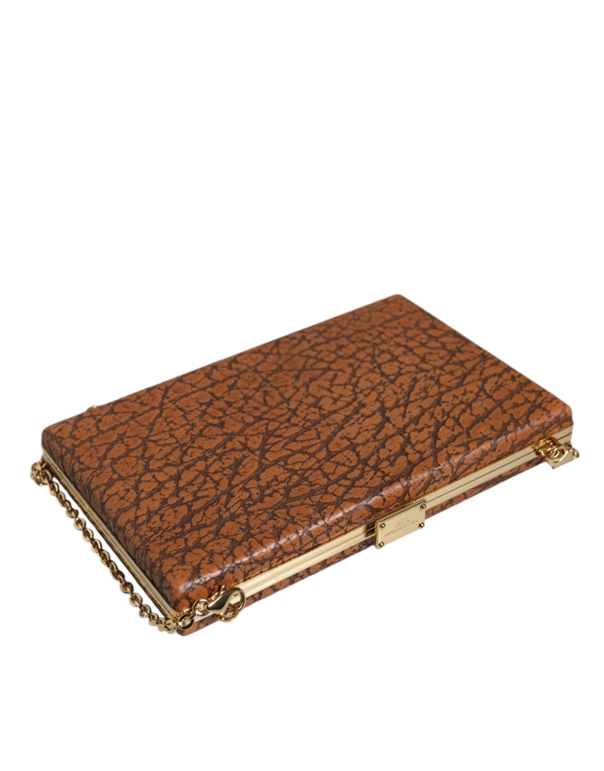 Dolce & Gabbana Brown Leather Gold Frame Clutch Mini Crossbody Bag LUNESCAPE