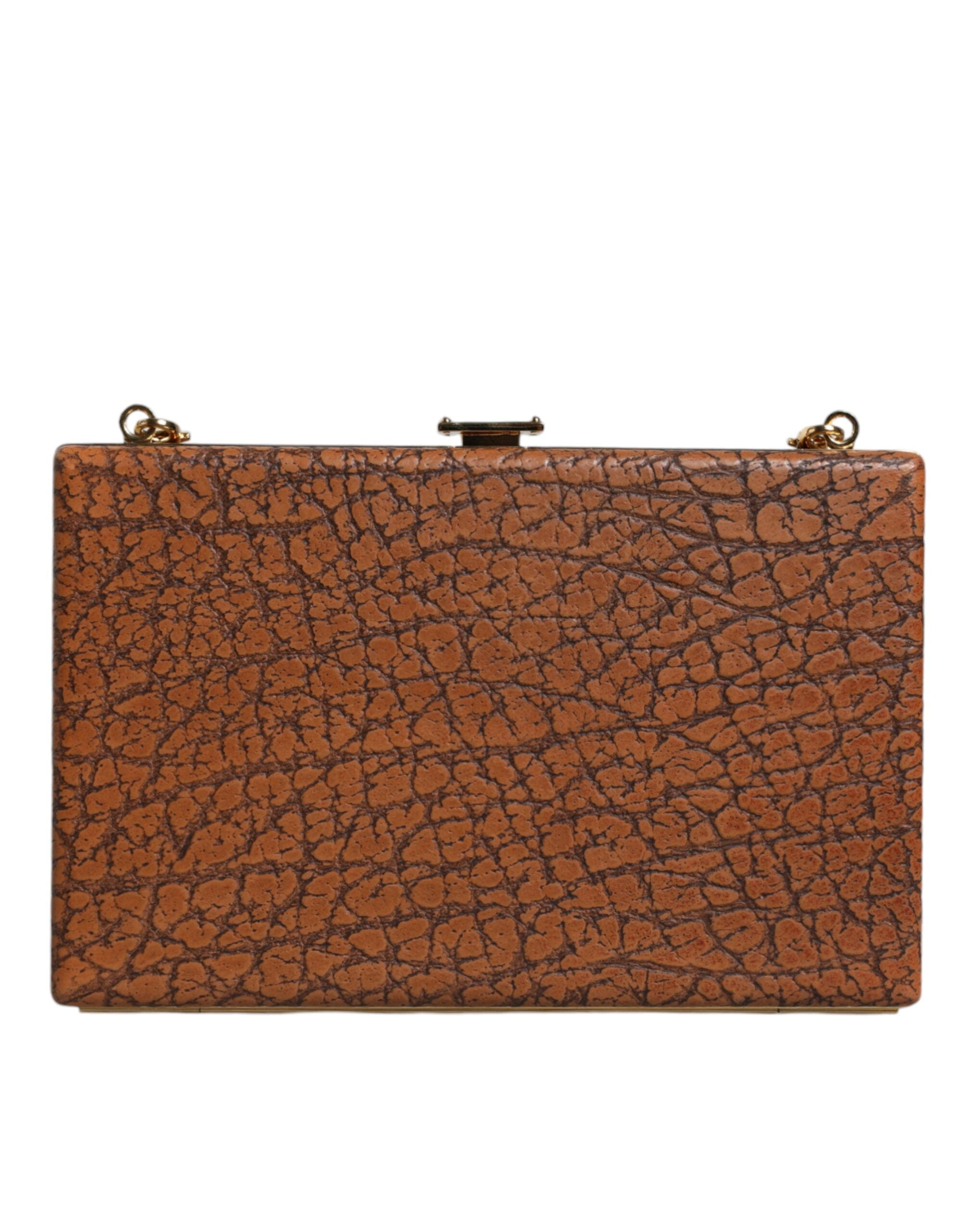 Dolce & Gabbana Brown Leather Gold Frame Clutch Mini Crossbody Bag LUNESCAPE