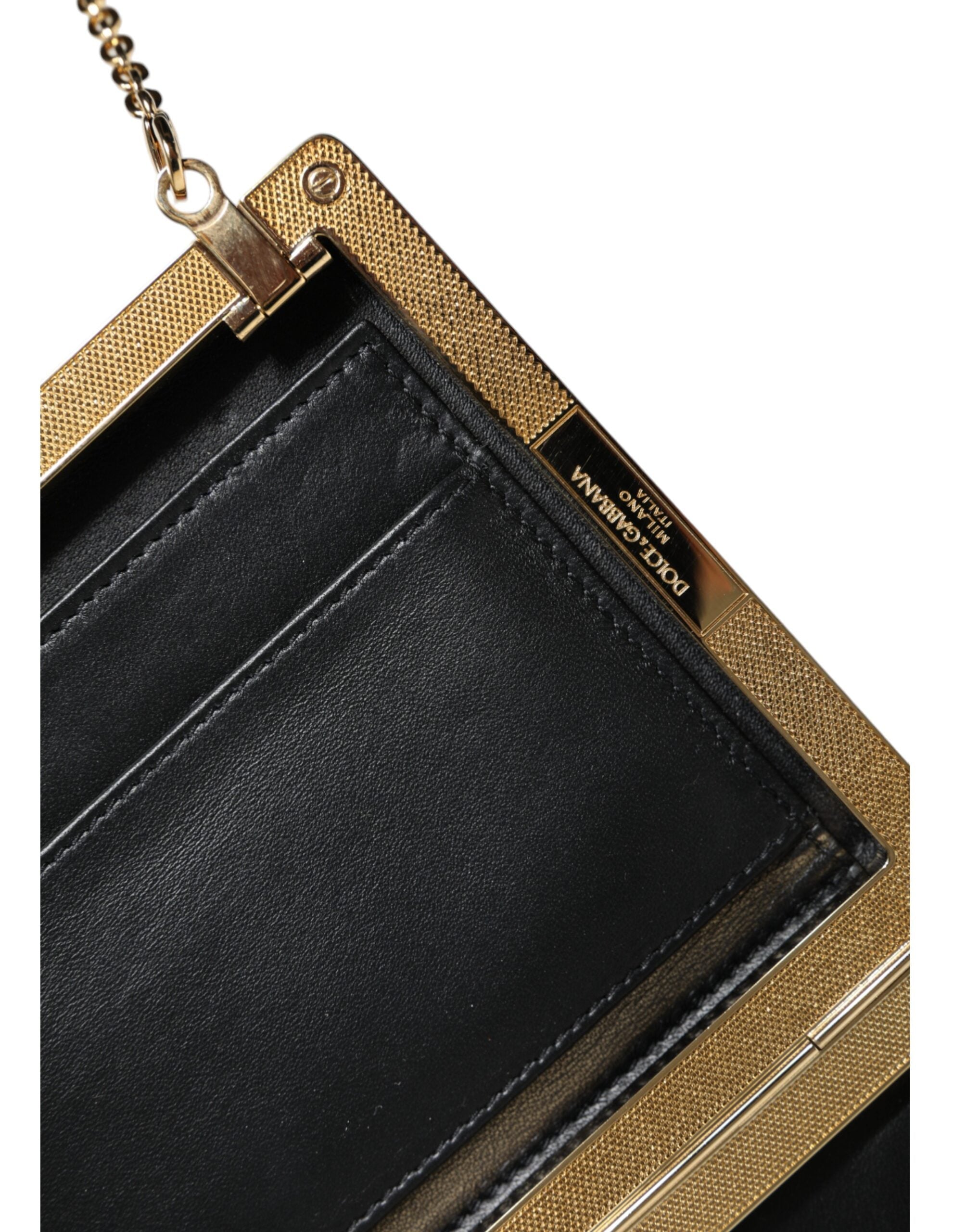Dolce & Gabbana Brown Leather Gold Frame Clutch Mini Crossbody Bag LUNESCAPE