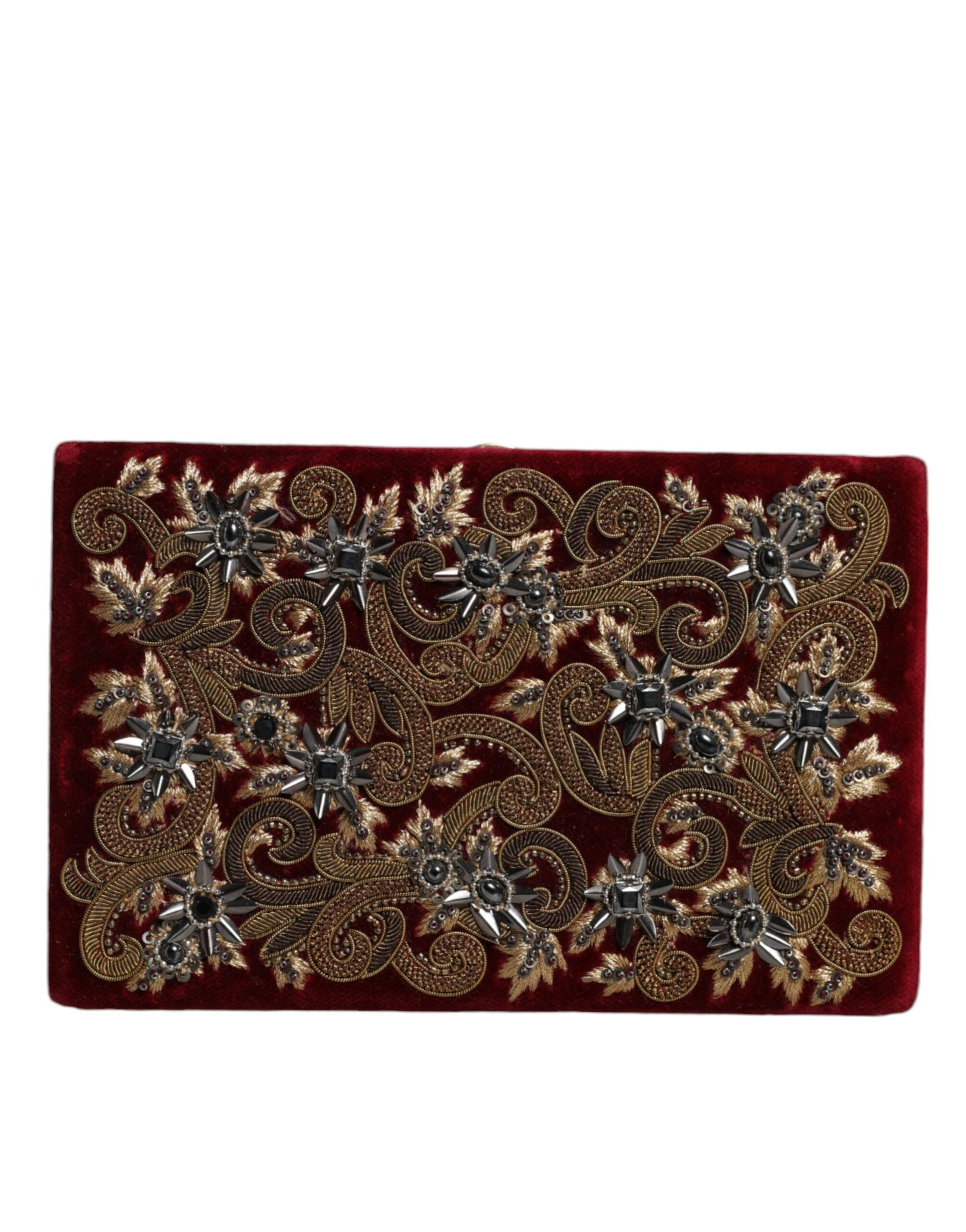 Dolce & Gabbana Red Velvet Gold Frame Clutch Evening Party Purse Bag LUNESCAPE