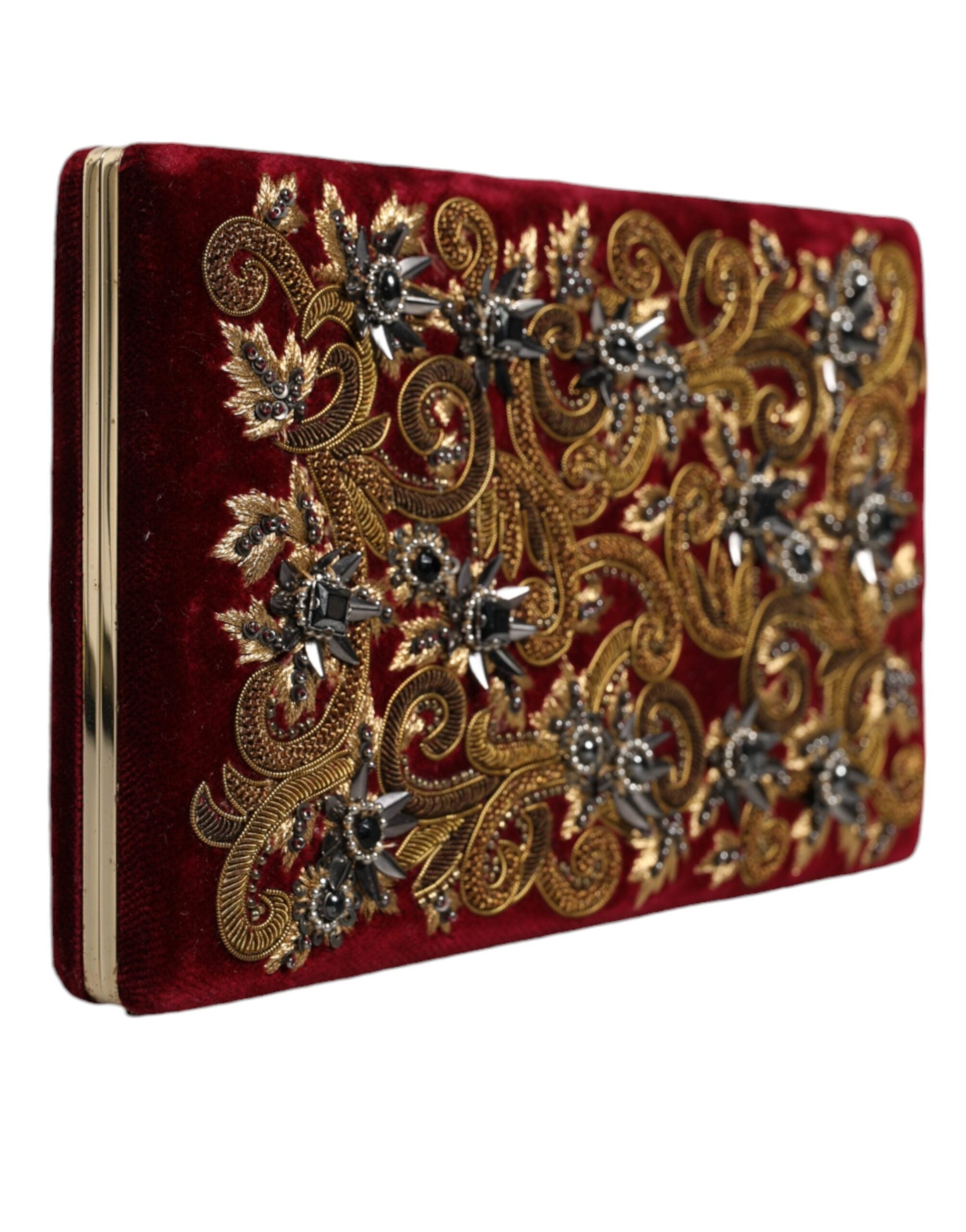 Dolce & Gabbana Red Velvet Gold Frame Clutch Evening Party Purse Bag LUNESCAPE