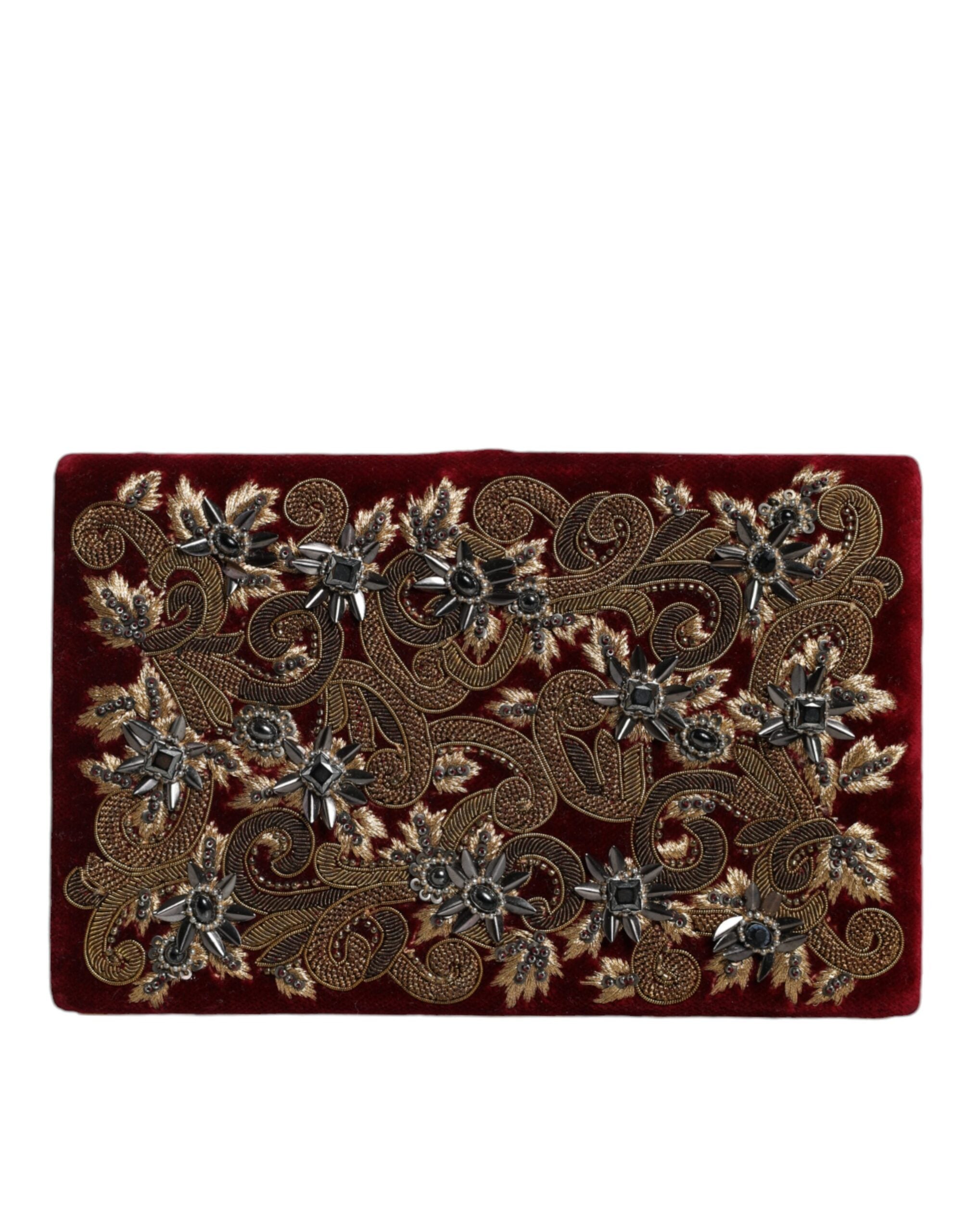 Dolce & Gabbana Red Velvet Gold Frame Clutch Evening Party Purse Bag LUNESCAPE