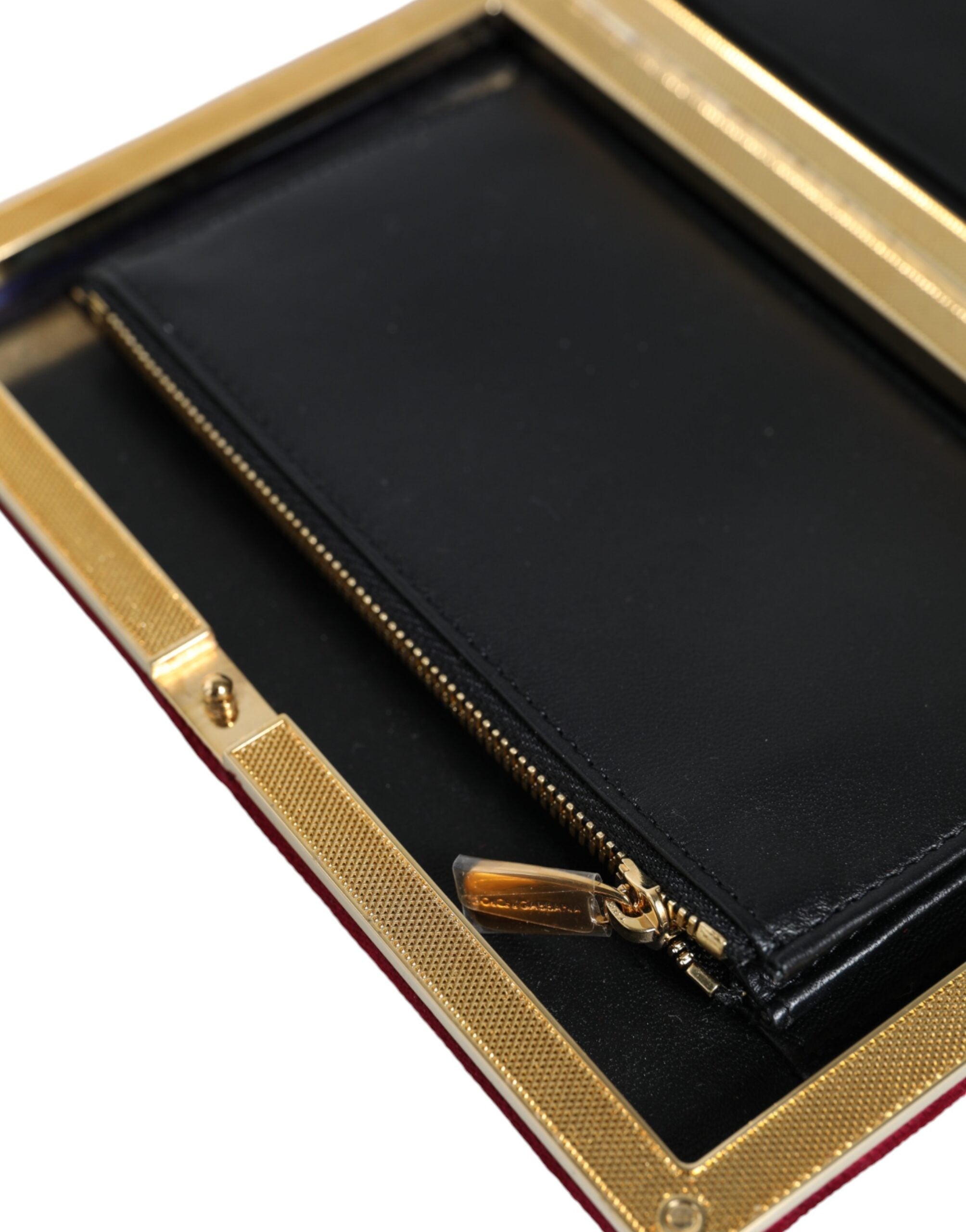 Dolce & Gabbana Red Velvet Gold Frame Clutch Evening Party Purse Bag LUNESCAPE