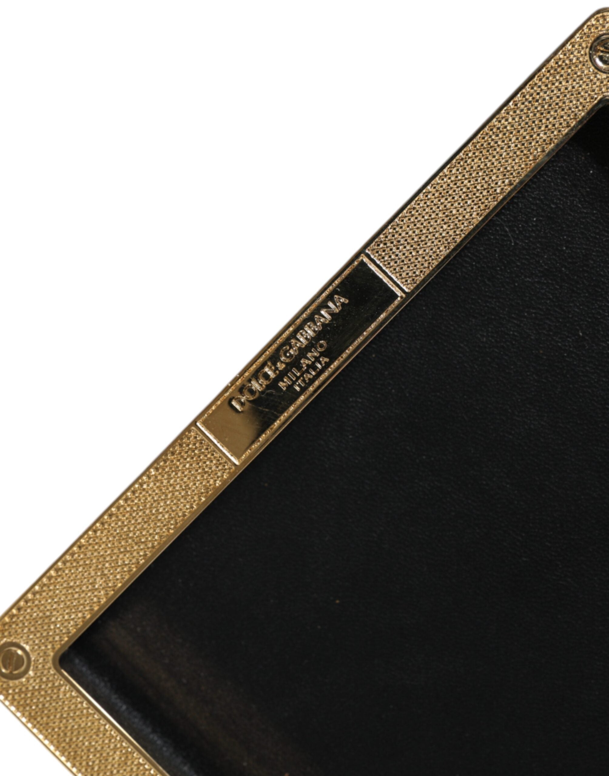 Dolce & Gabbana Black Leather Studs Gold Frame Clutch Evening Purse Bag LUNESCAPE