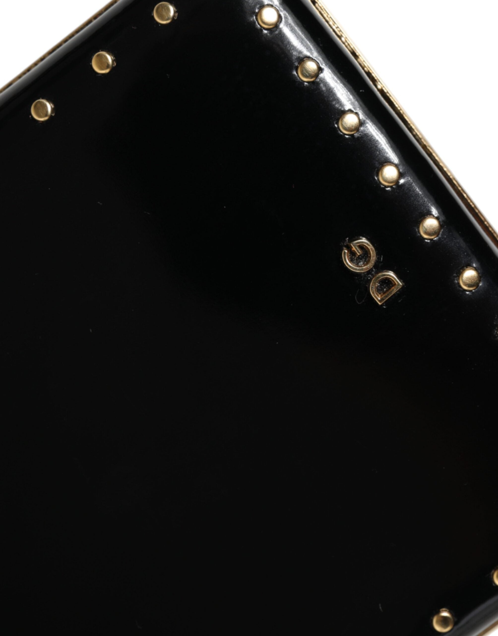 Dolce & Gabbana Black Leather Studs Gold Frame Clutch Evening Purse Bag LUNESCAPE
