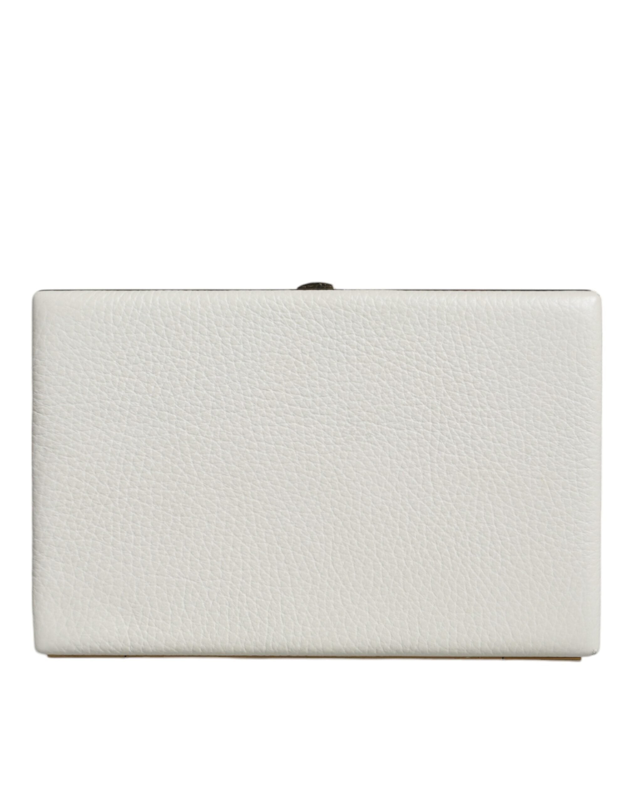 Dolce & Gabbana White Leather Gold Frame Clutch Evening Party Purse Bag LUNESCAPE