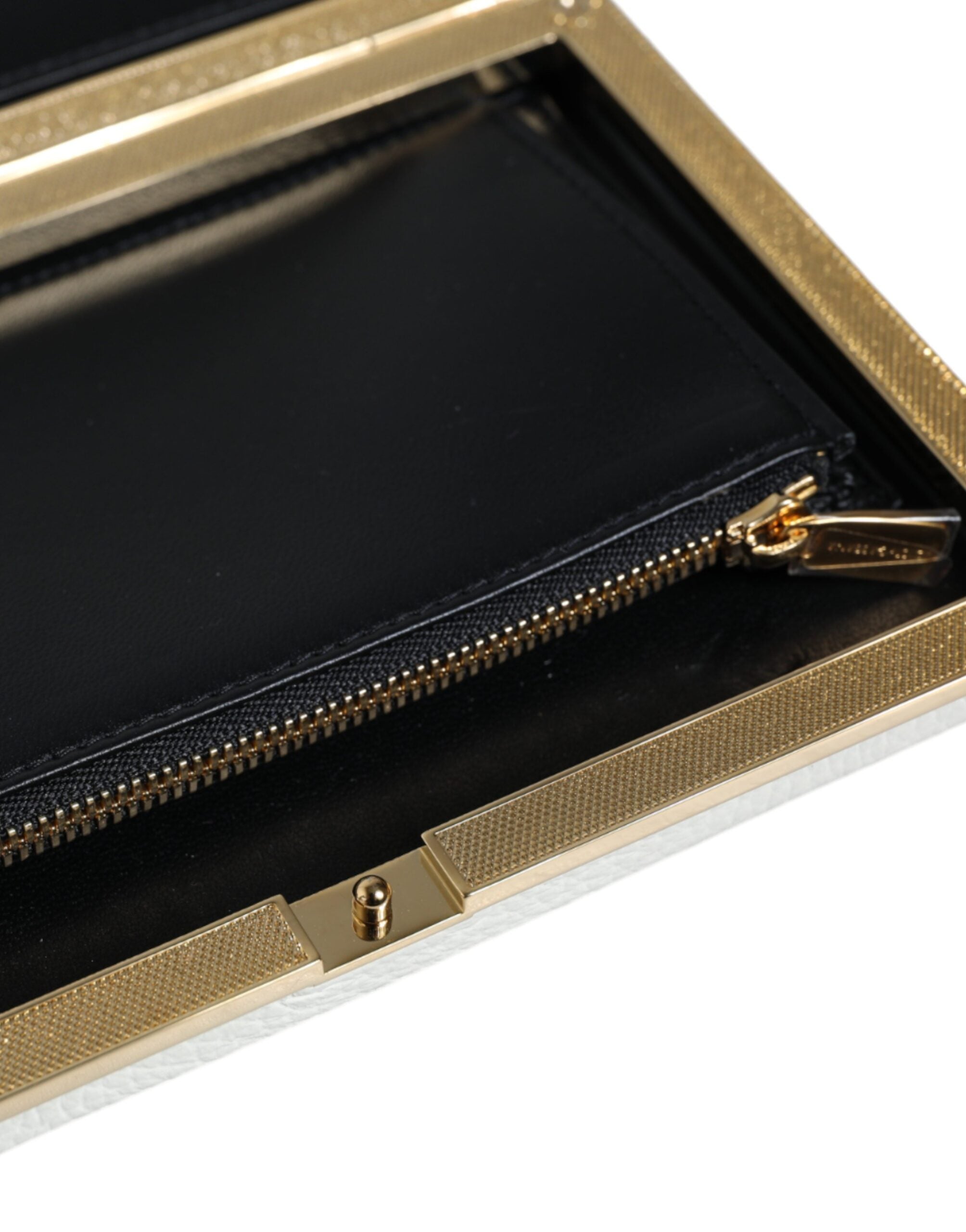 Dolce & Gabbana White Leather Gold Frame Clutch Evening Party Purse Bag LUNESCAPE