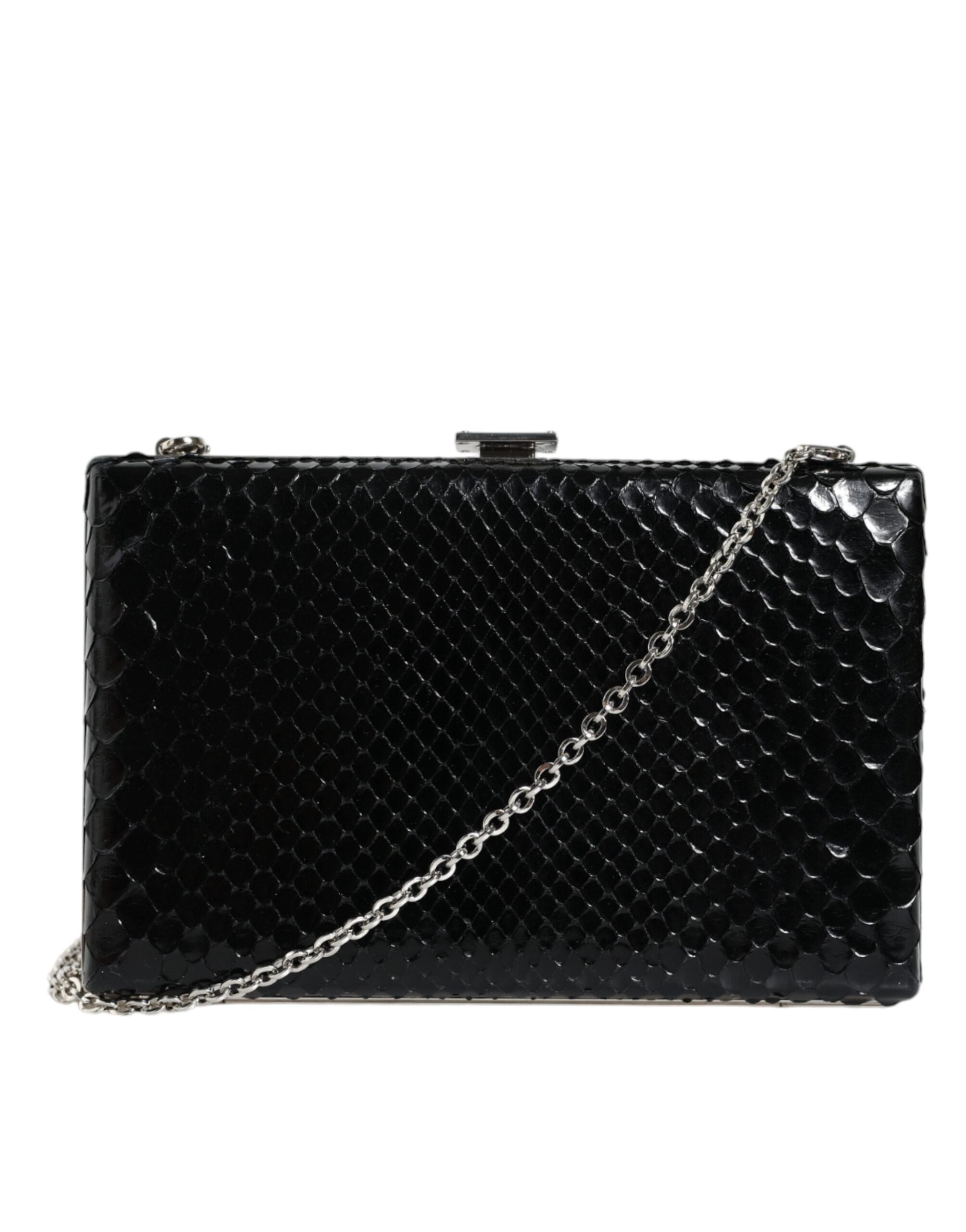 Dolce & Gabbana Black Leather Silver Frame Clutch Mini Crossbody Bag LUNESCAPE
