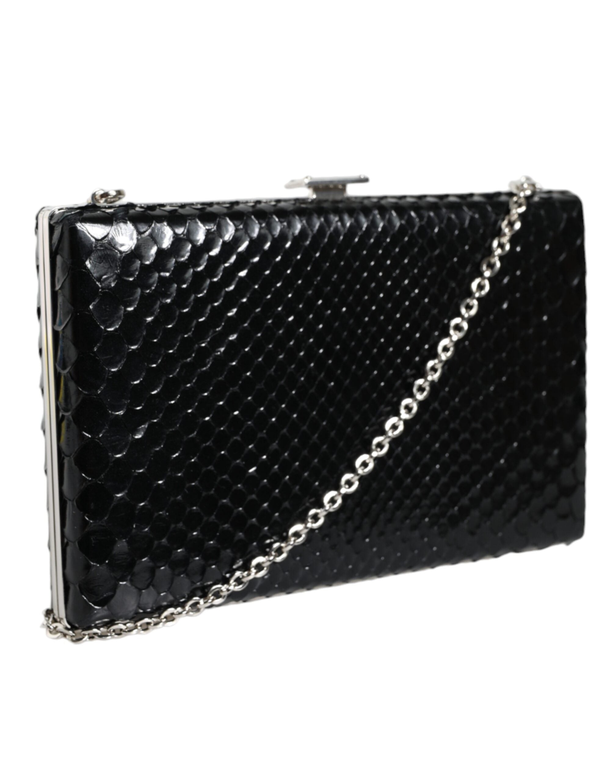 Dolce & Gabbana Black Leather Silver Frame Clutch Mini Crossbody Bag LUNESCAPE