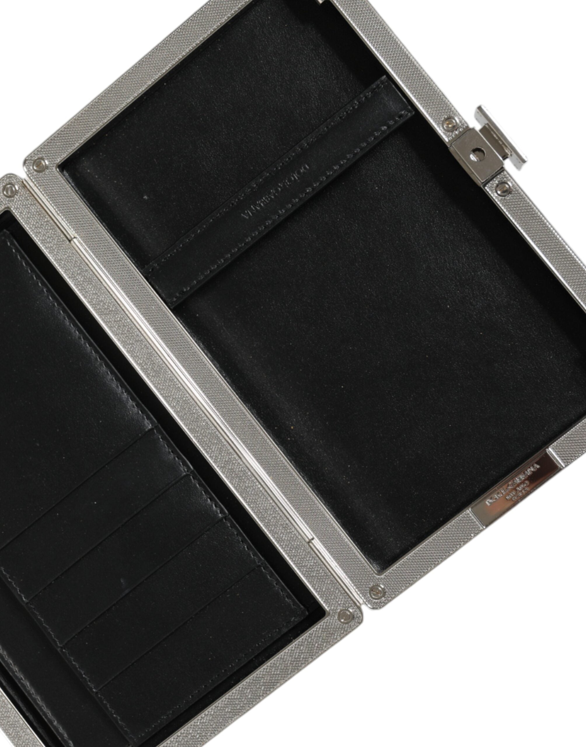 Dolce & Gabbana Black Leather Silver Frame Clutch Mini Crossbody Bag LUNESCAPE