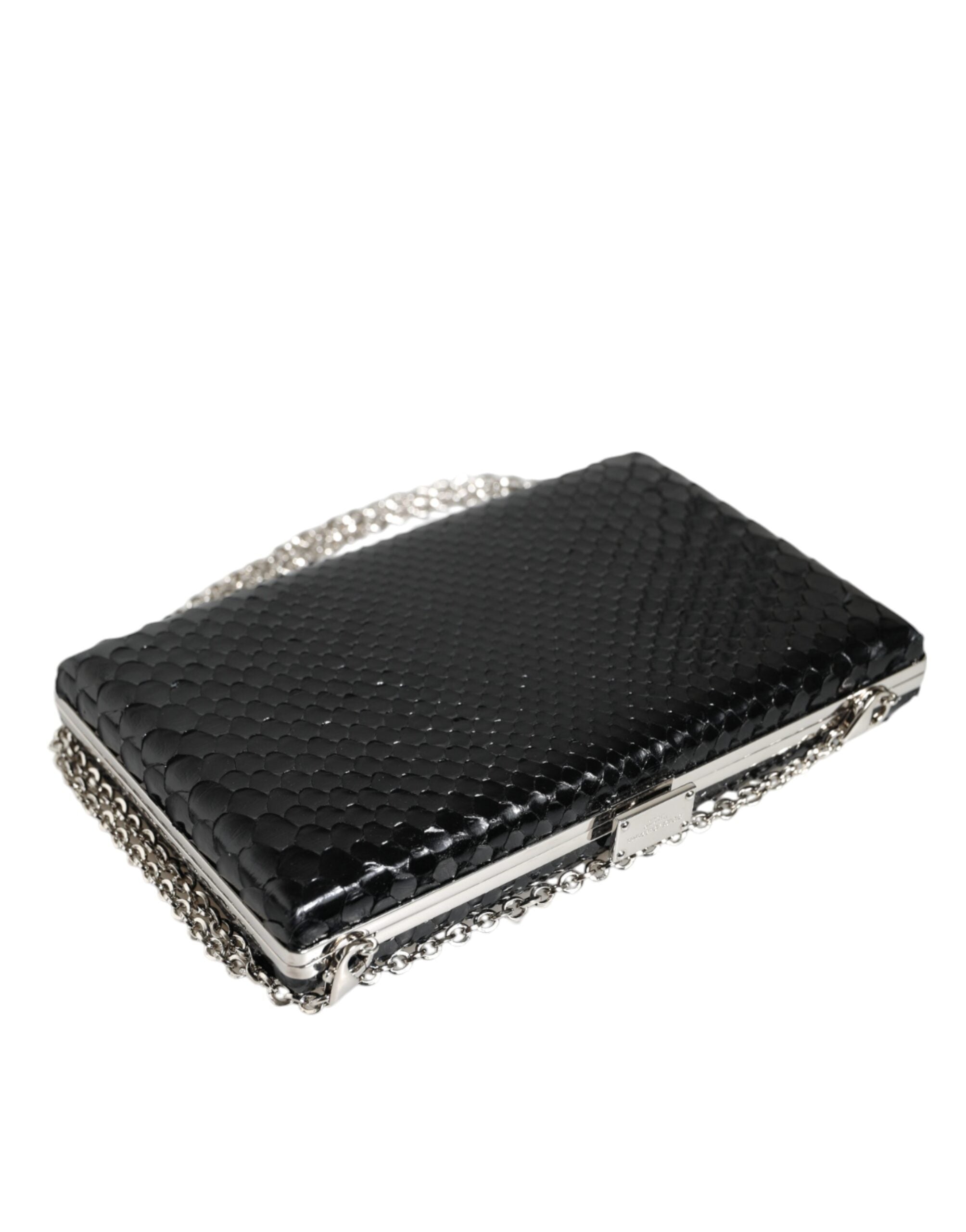 Dolce & Gabbana Black Leather Silver Frame Clutch Mini Crossbody Bag LUNESCAPE