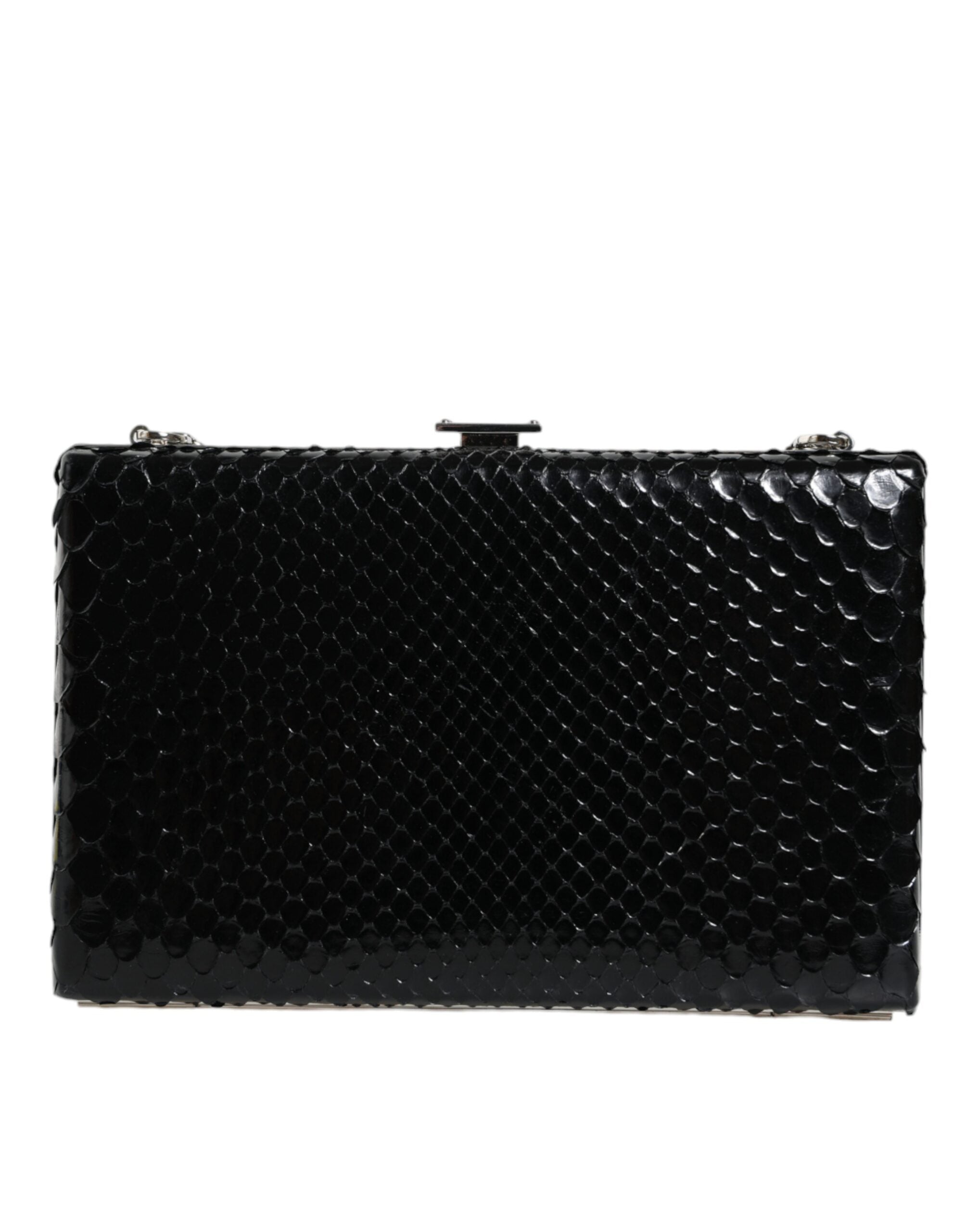Dolce & Gabbana Black Leather Silver Frame Clutch Mini Crossbody Bag LUNESCAPE