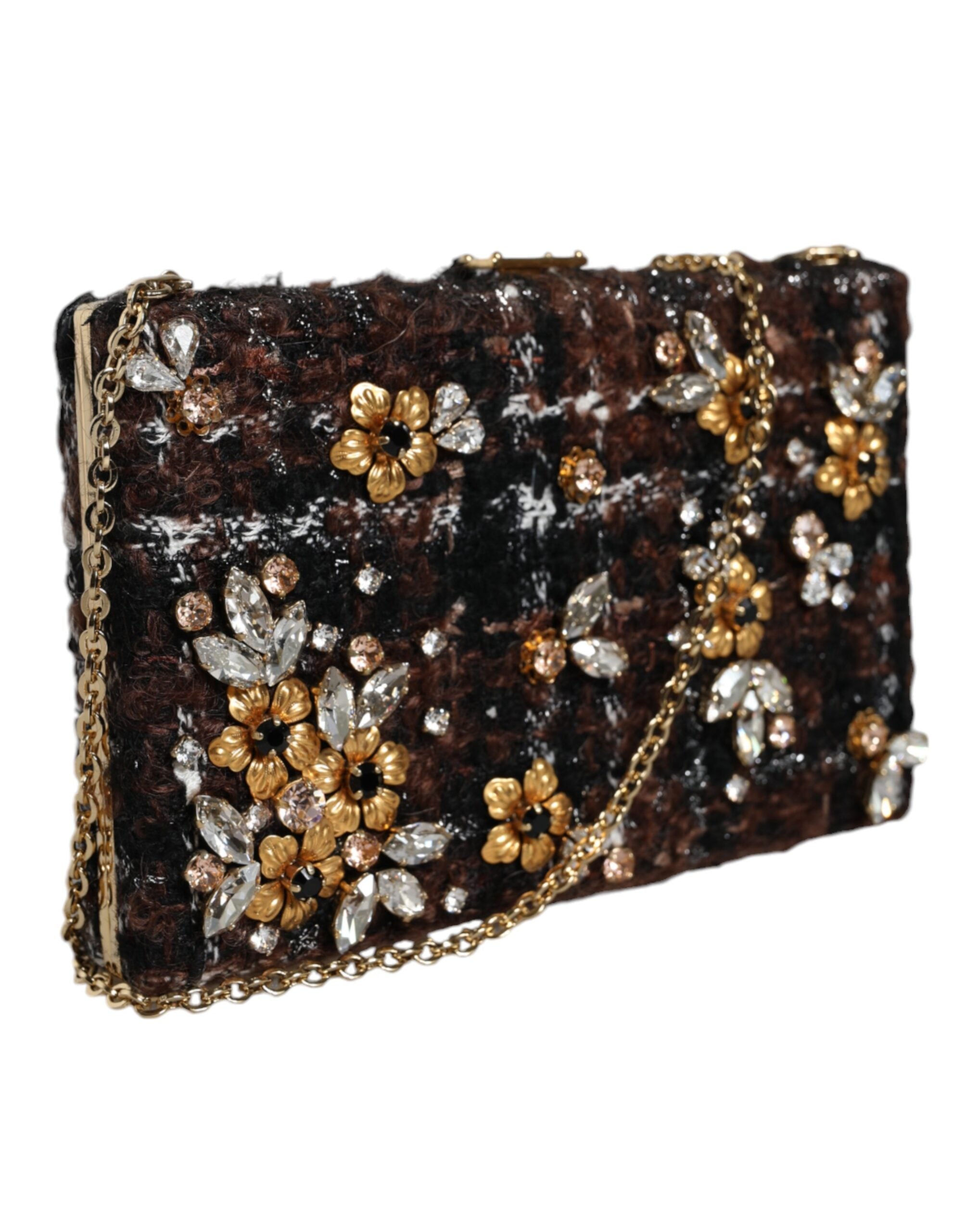 Dolce & Gabbana Multicolor Tweed Floral Clutch Evening Party Purse CrossBody Bag LUNESCAPE