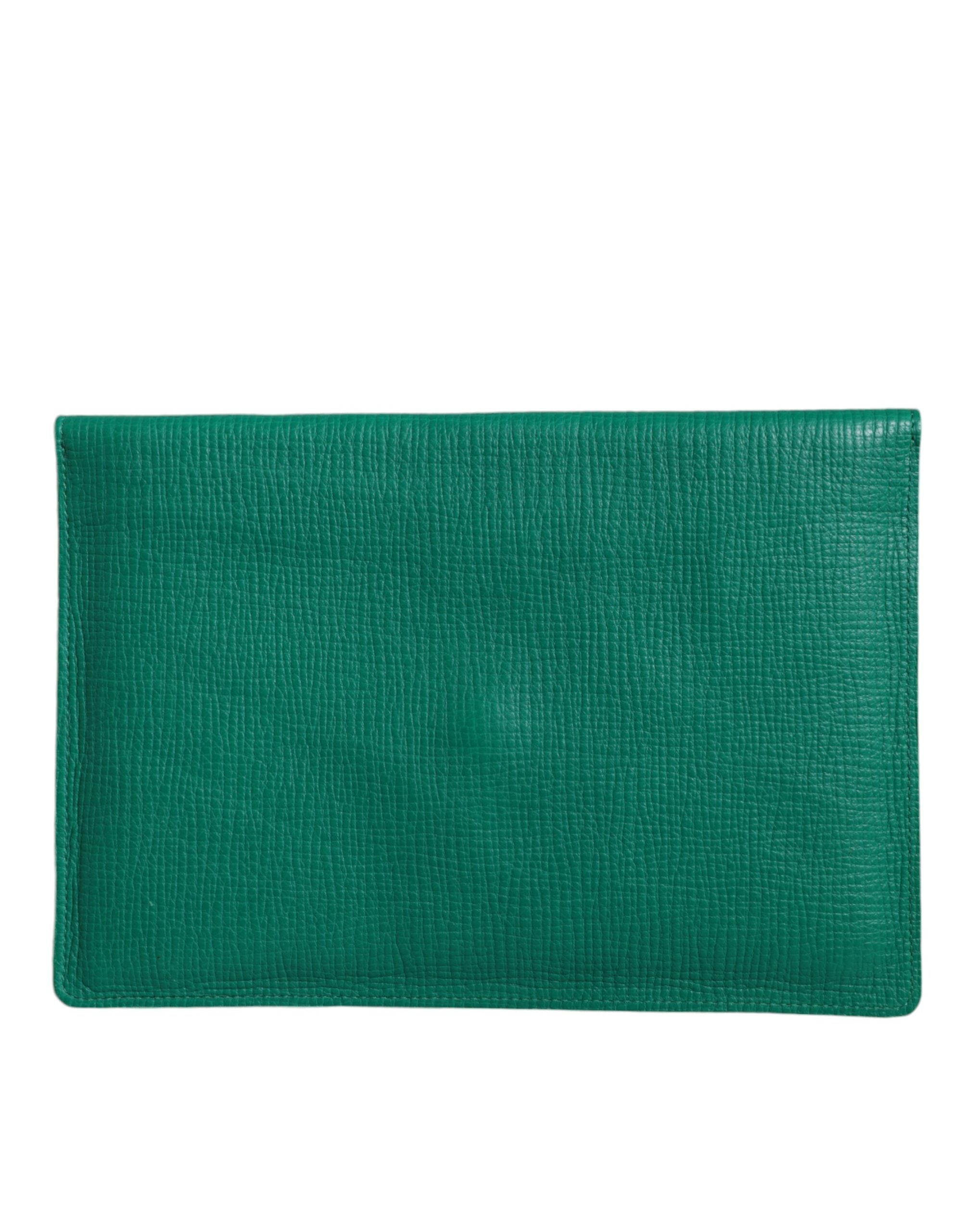 Dolce & Gabbana Green Leather Handbag Clutch Mini Purse Pouch Tablet Case LUNESCAPE