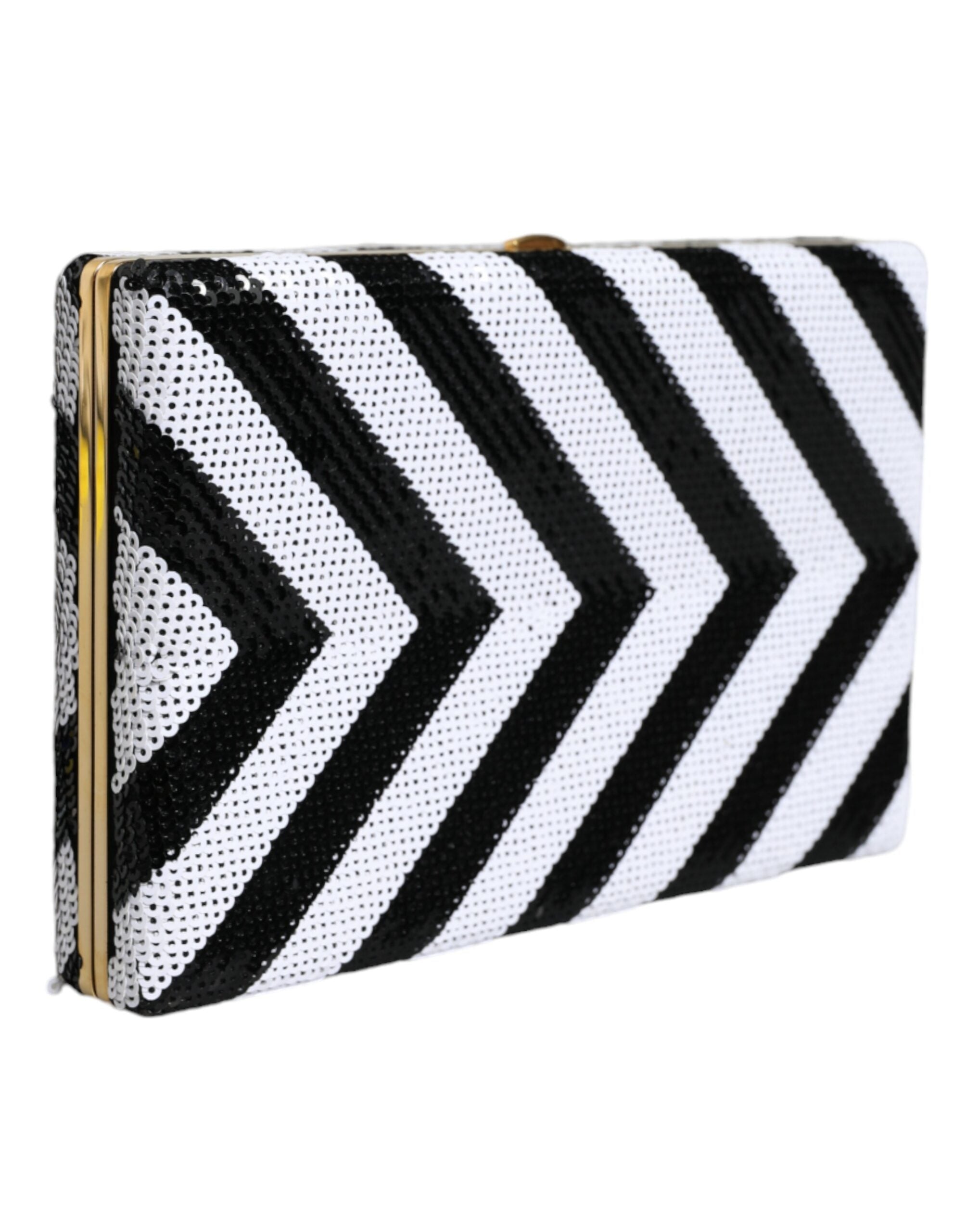 Dolce & Gabbana Black White Gold Frame Clutch Evening Party Purse Bag LUNESCAPE