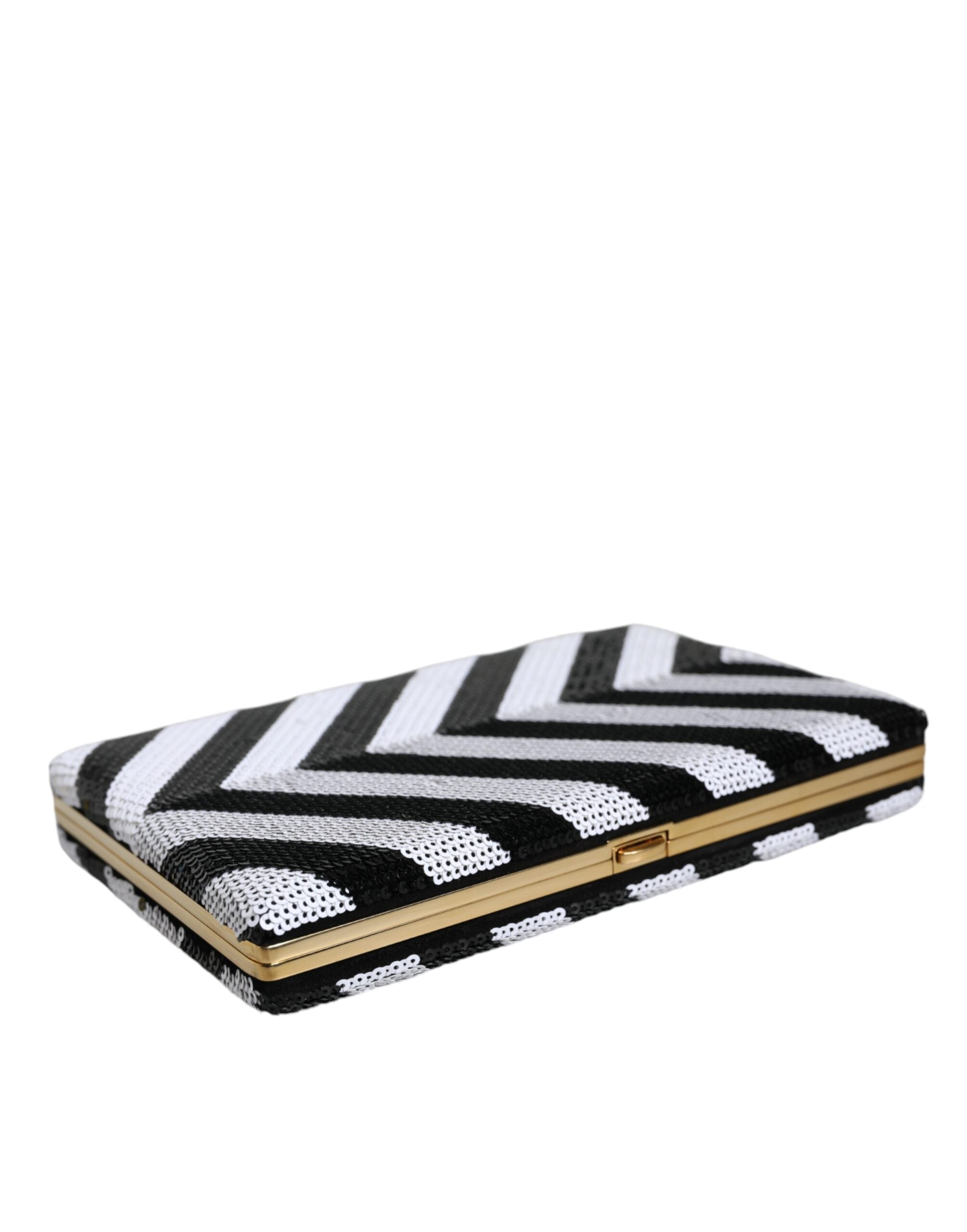 Dolce & Gabbana Black White Gold Frame Clutch Evening Party Purse Bag LUNESCAPE