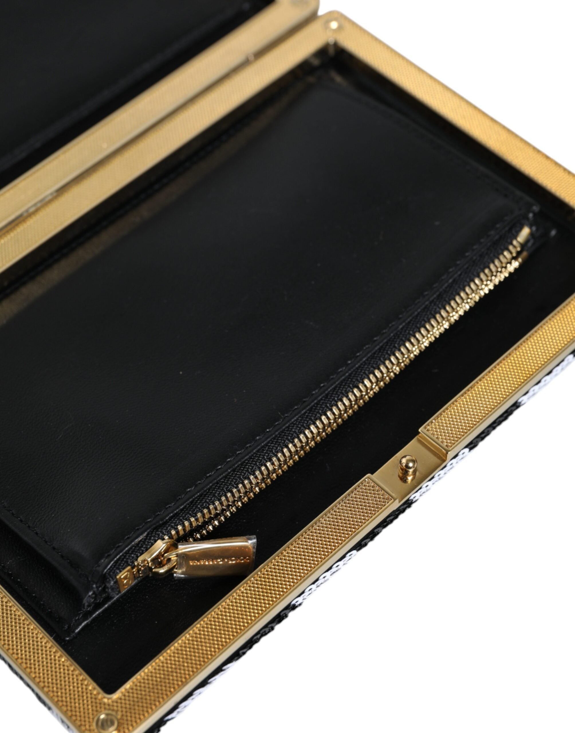Dolce & Gabbana Black White Gold Frame Clutch Evening Party Purse Bag LUNESCAPE