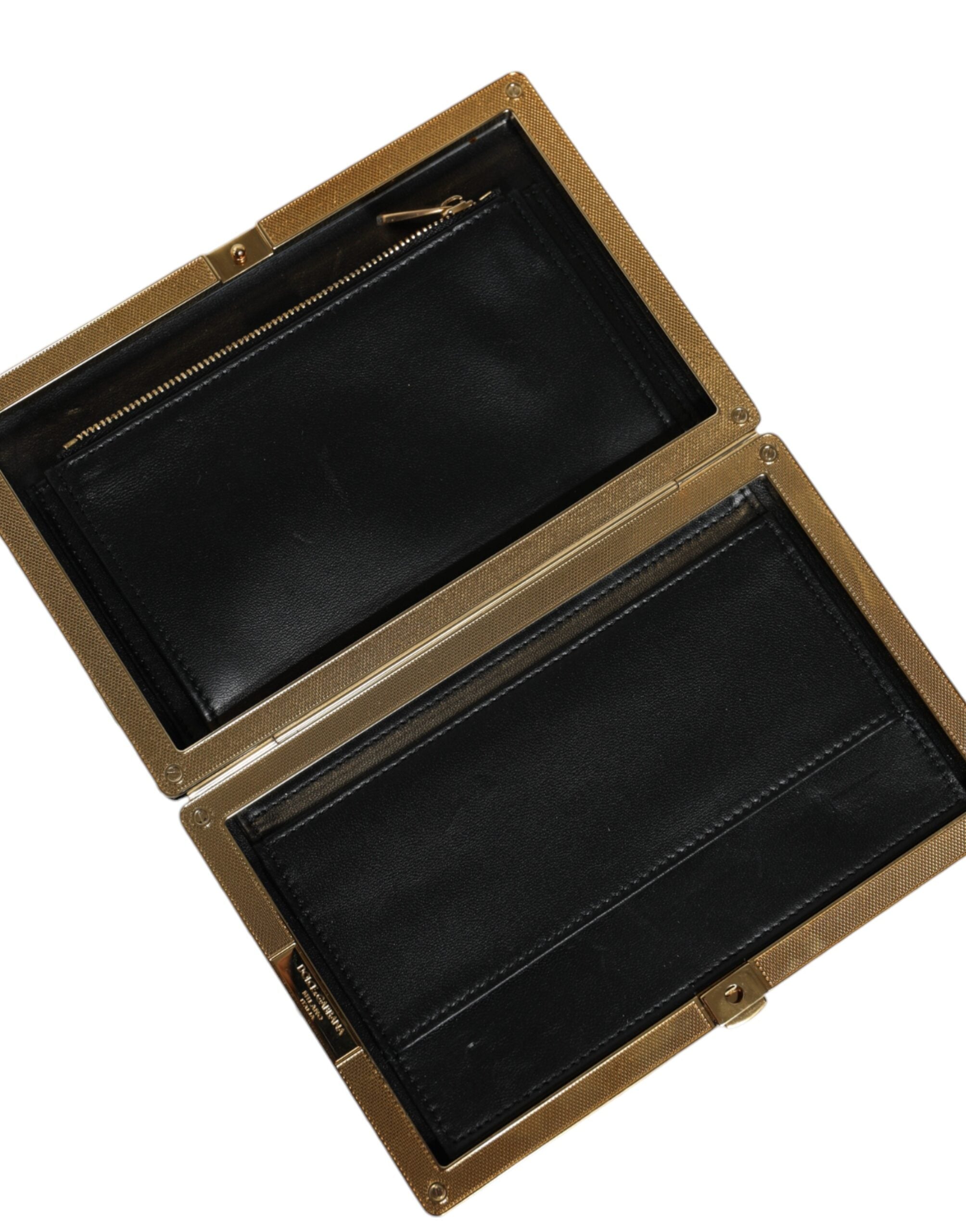 Dolce & Gabbana Black White Gold Frame Clutch Evening Party Purse Bag LUNESCAPE